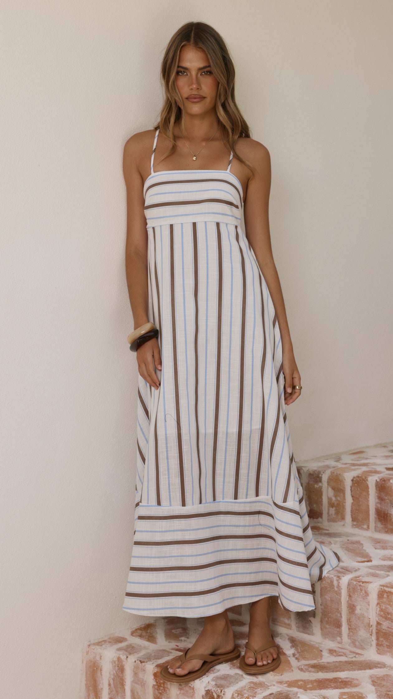 Marcel Maxi Dress - Choc/Blue Stripe - Billy J