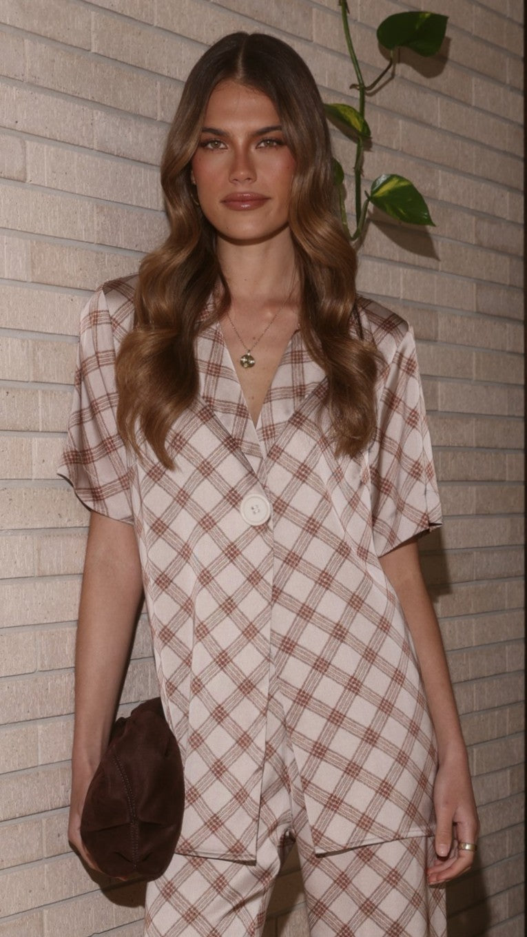 Imogen Button Shirt - Brown Plaid - Billy J