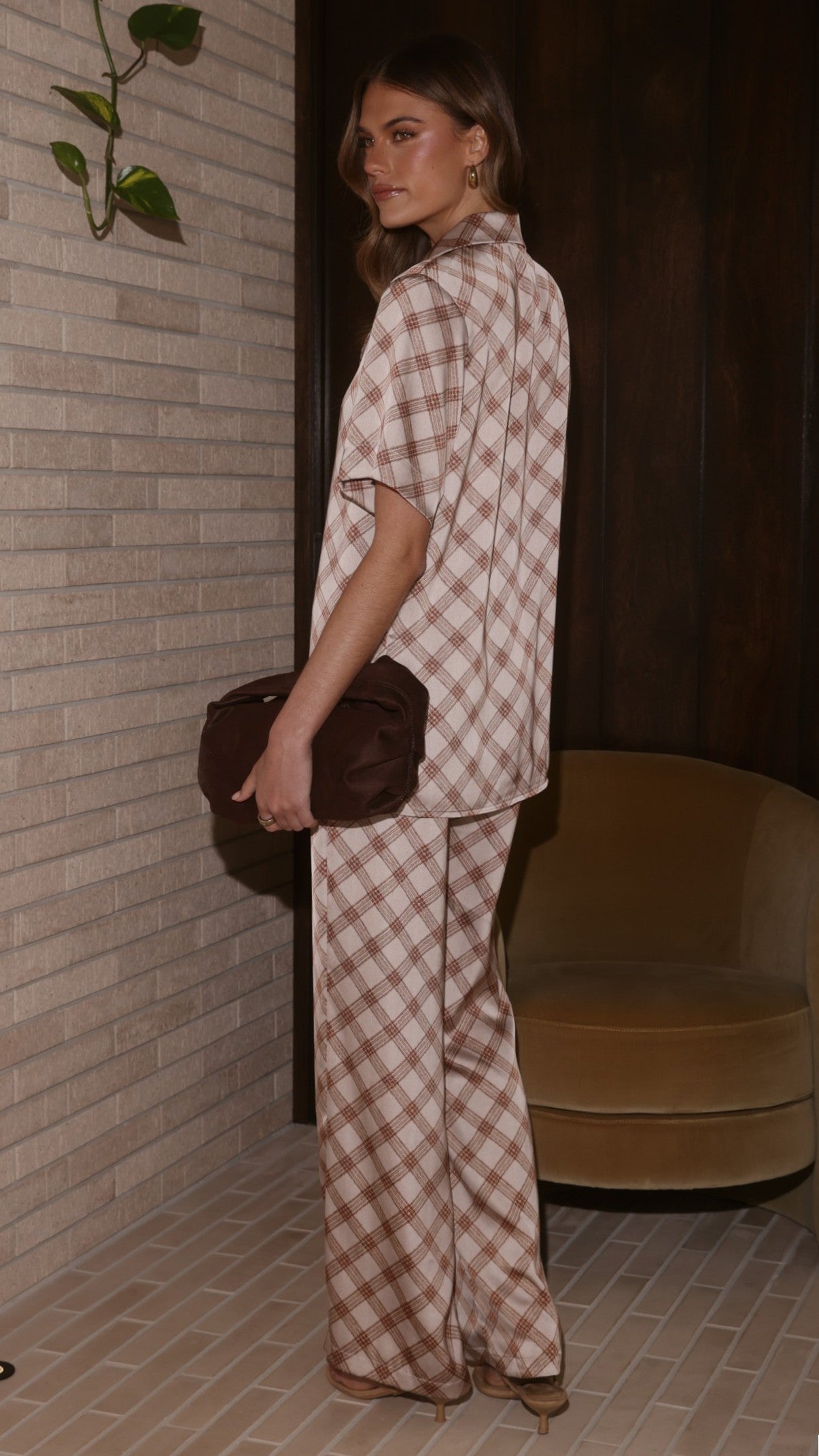Imogen Button Shirt - Brown Plaid - Billy J