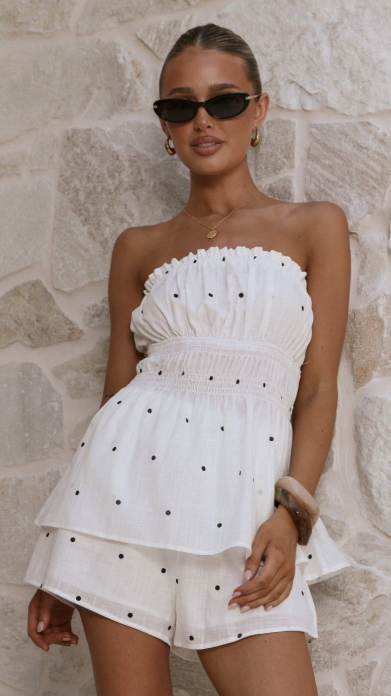 Ziva Strapless Top and Shorts Set - White Polka - Billy J