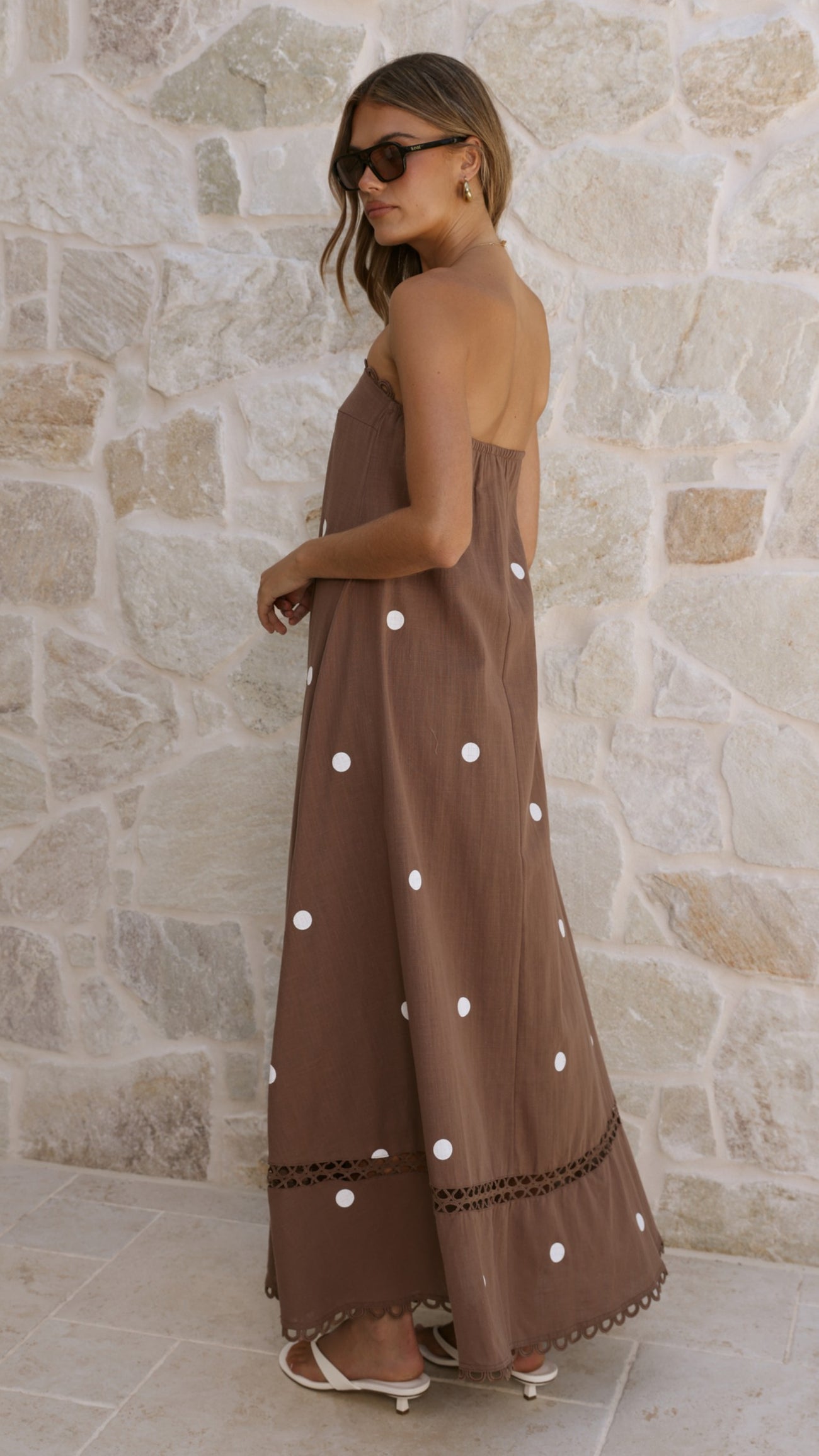 Sandra Maxi Dress - Chocolate/White Polka - Billy J