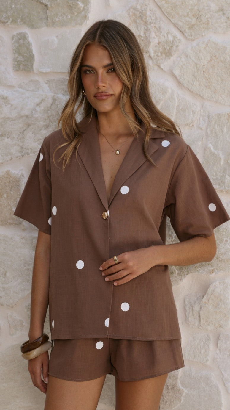Nadine Shirt and Shorts Set - Chocolate Polka - Billy J