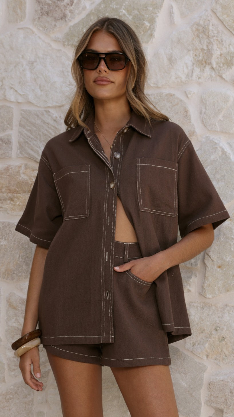 Olivia Shirt and Shorts Set - Chocolate - Billy J