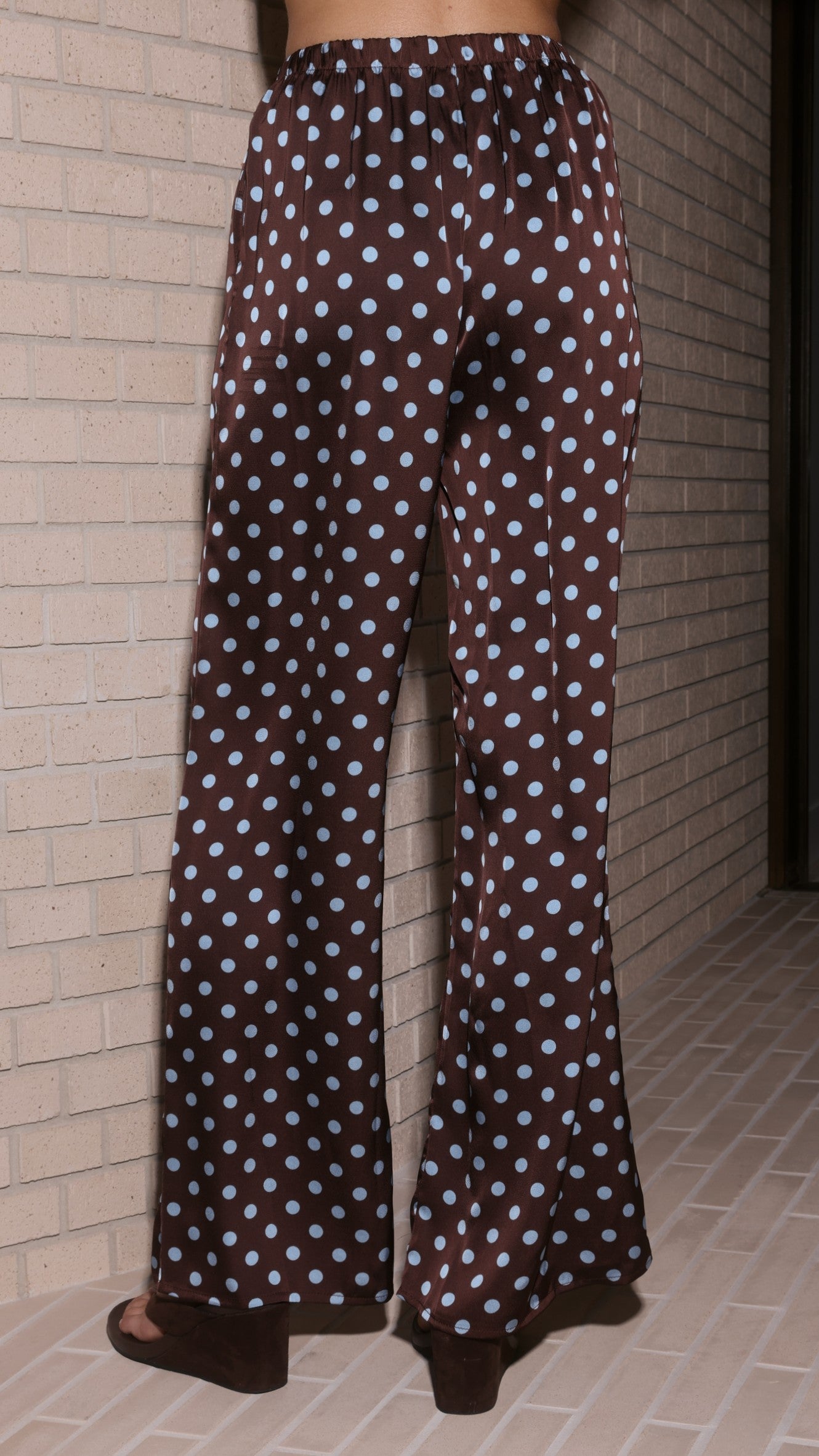 Liana Off Shoulder Top & Pants Set - Choc/Blue Polka Dot - Billy J