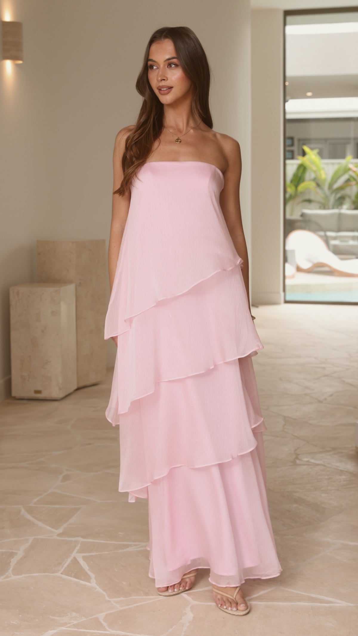 Daisie Strapless Maxi Dress - Pink - Billy J