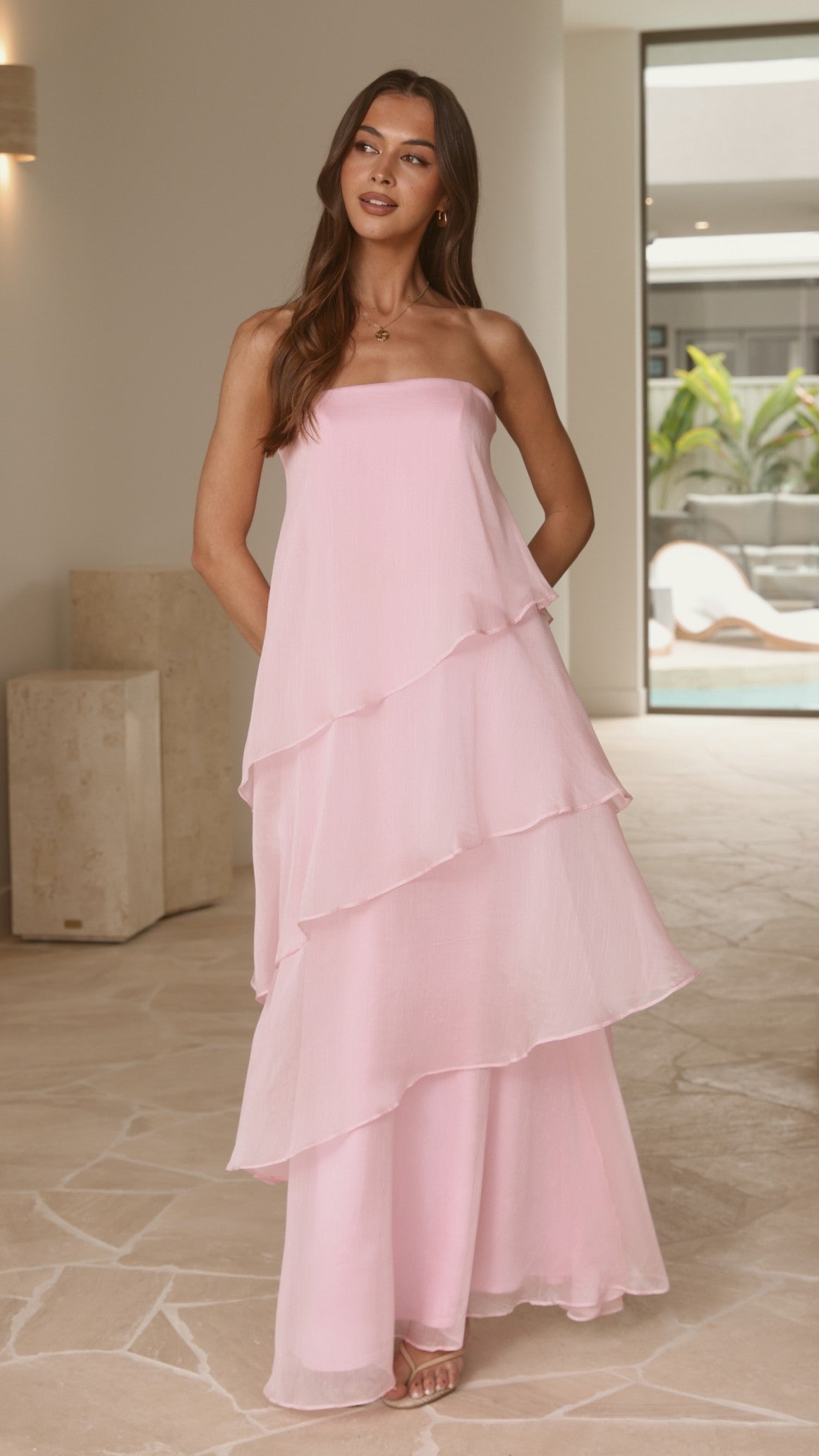 Daisie Strapless Maxi Dress - Pink - Billy J