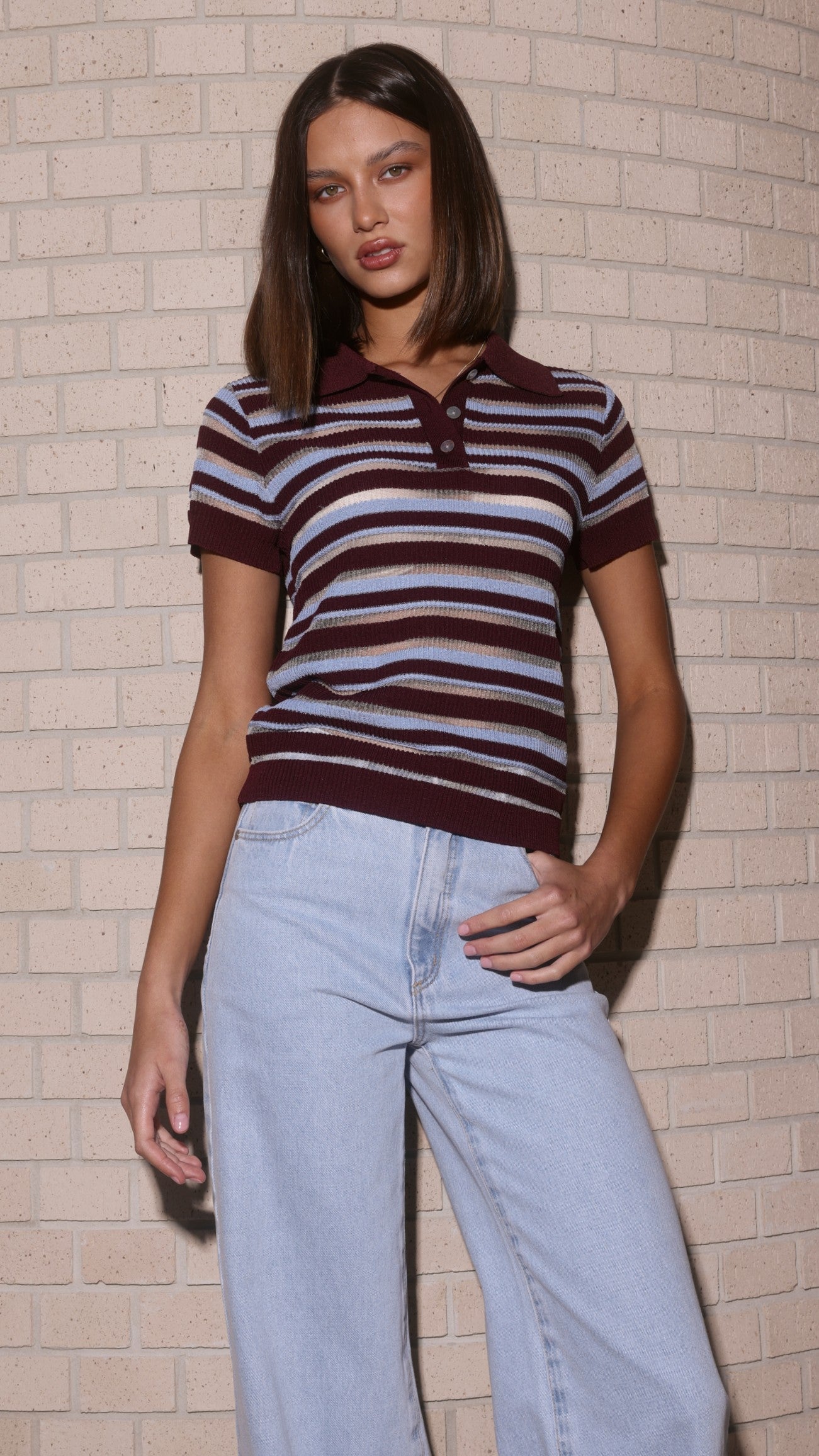 Alana Top - Blue/Maroon Stripe - Billy J