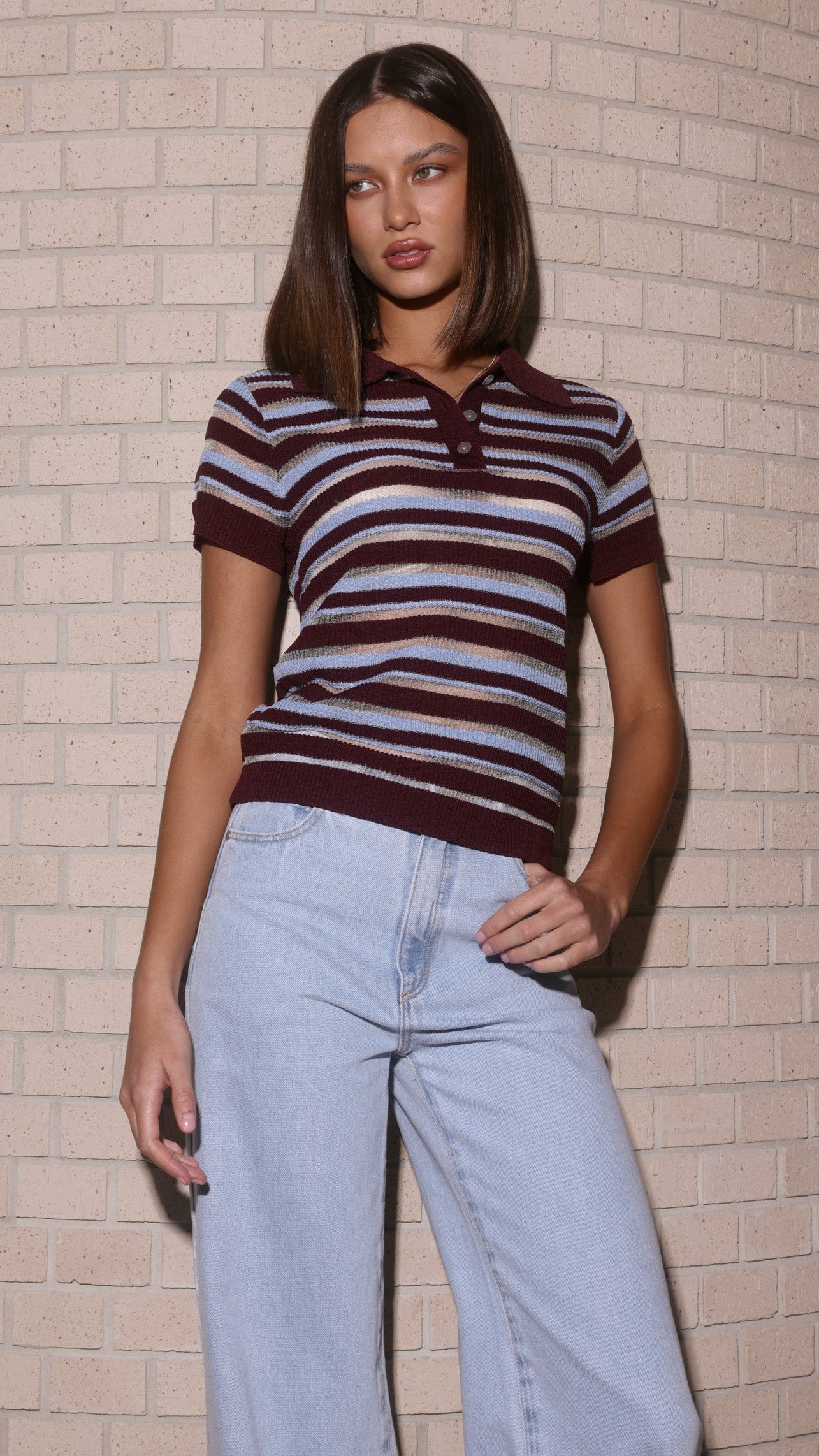Alana Top - Blue/Maroon Stripe - Billy J