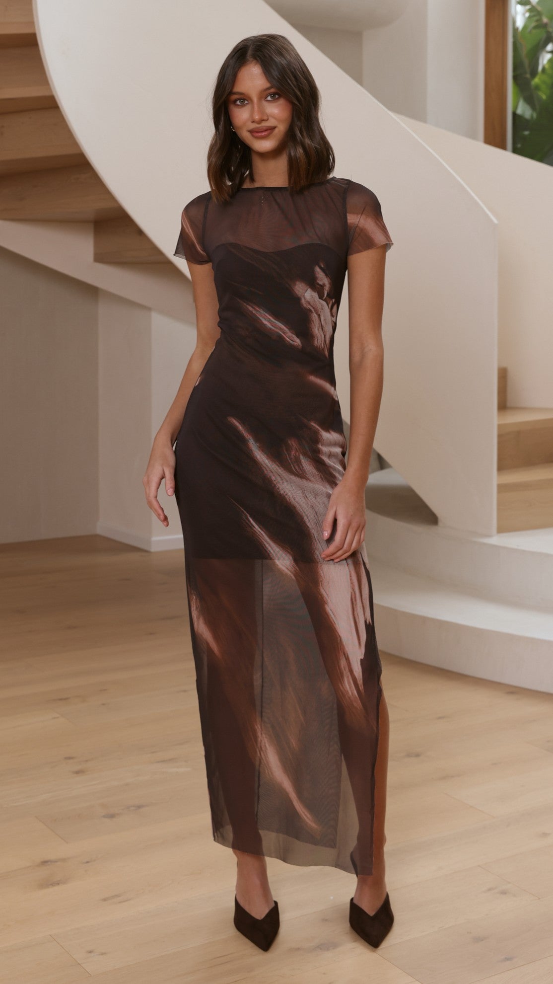 Pia Sheer Maxi Dress - Cocoa Ochre - Buy Women's Dresses - Billy J