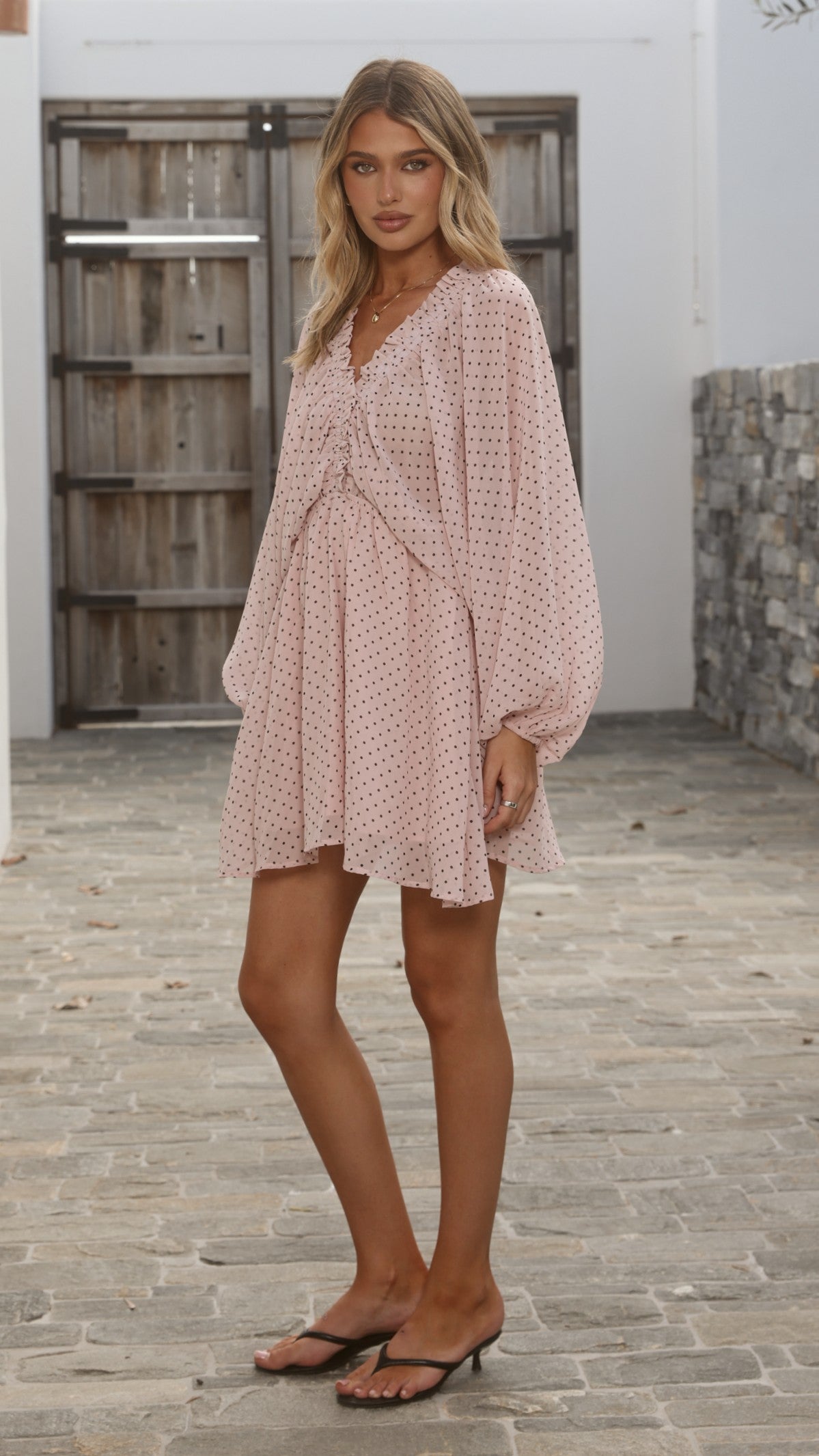 Marzie Mini Dress - Light Pink Polka - Billy J