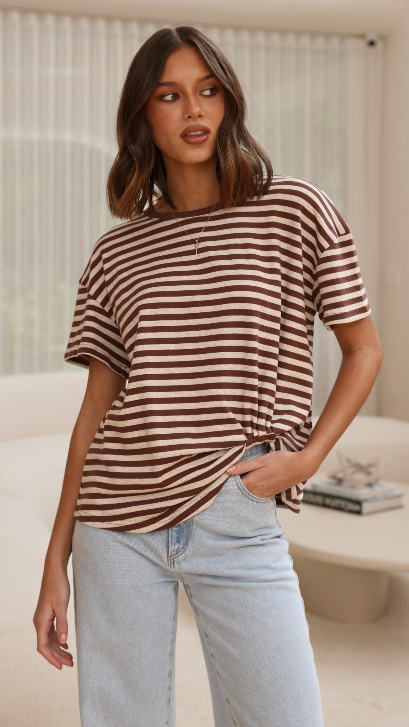 Clara Tee - Brown/Beige Stripe - Billy J