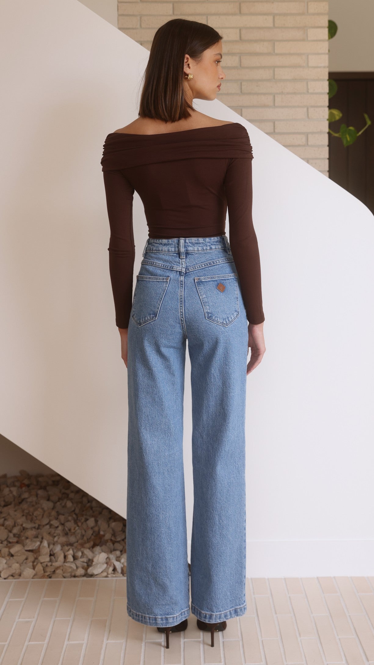 Elkie Off Shoulder Bodysuit - Chocolate - Billy J