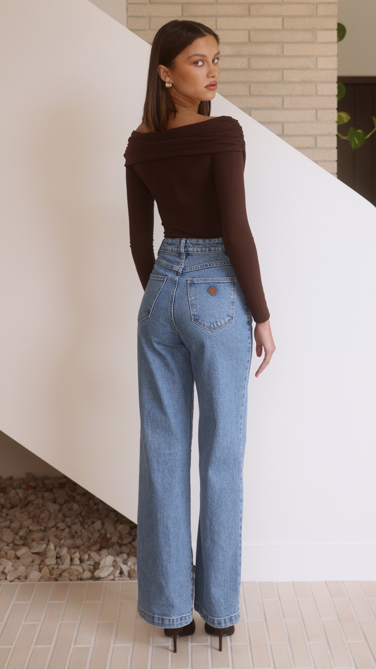Elkie Off Shoulder Bodysuit - Chocolate - Billy J