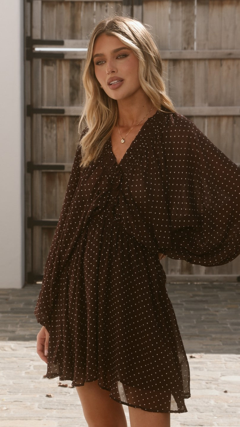 Marzie Mini Dress - Chocolate Polka - Billy J