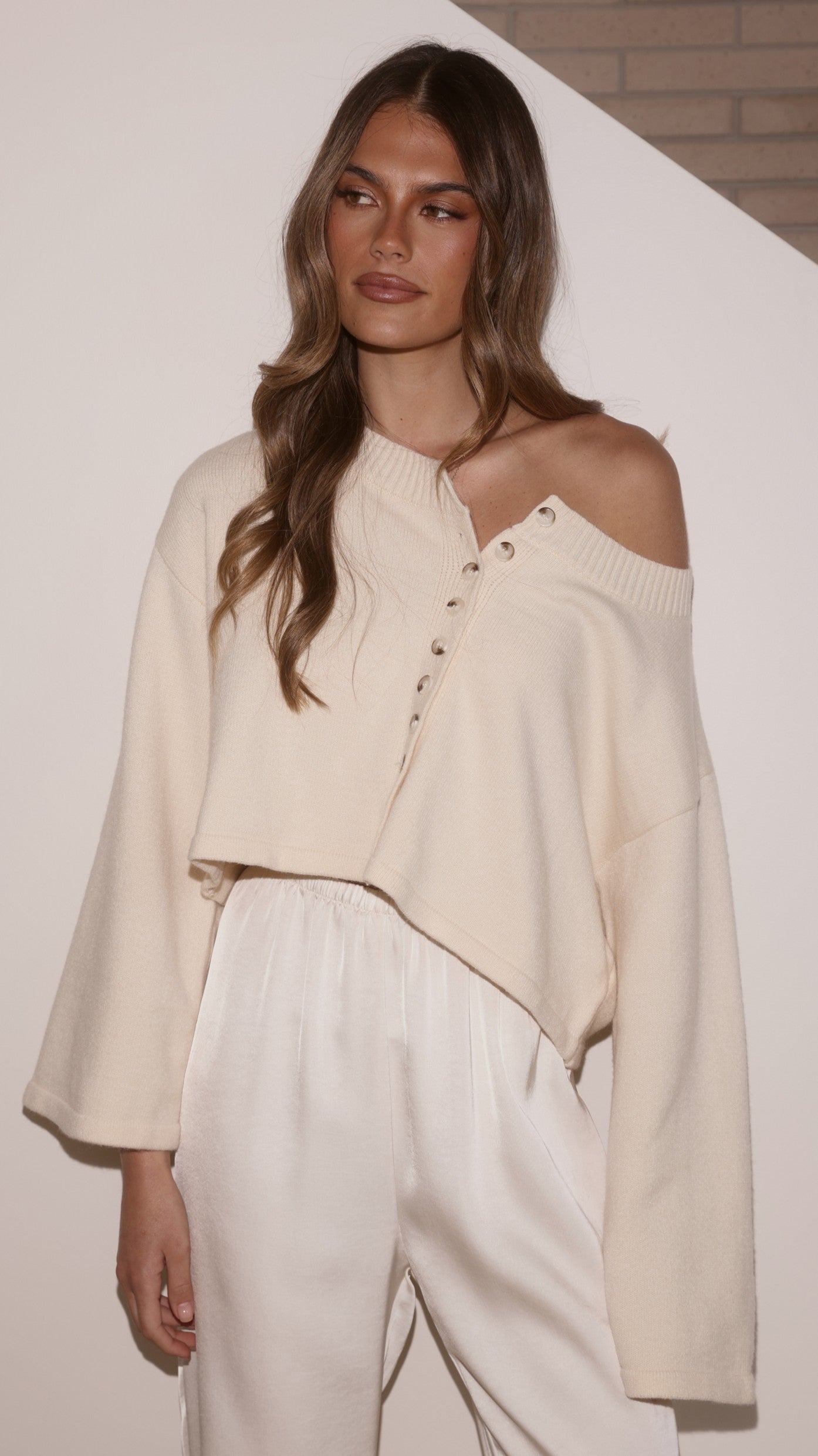 Isako Button Up Long Sleeve Top - Cream - Billy J