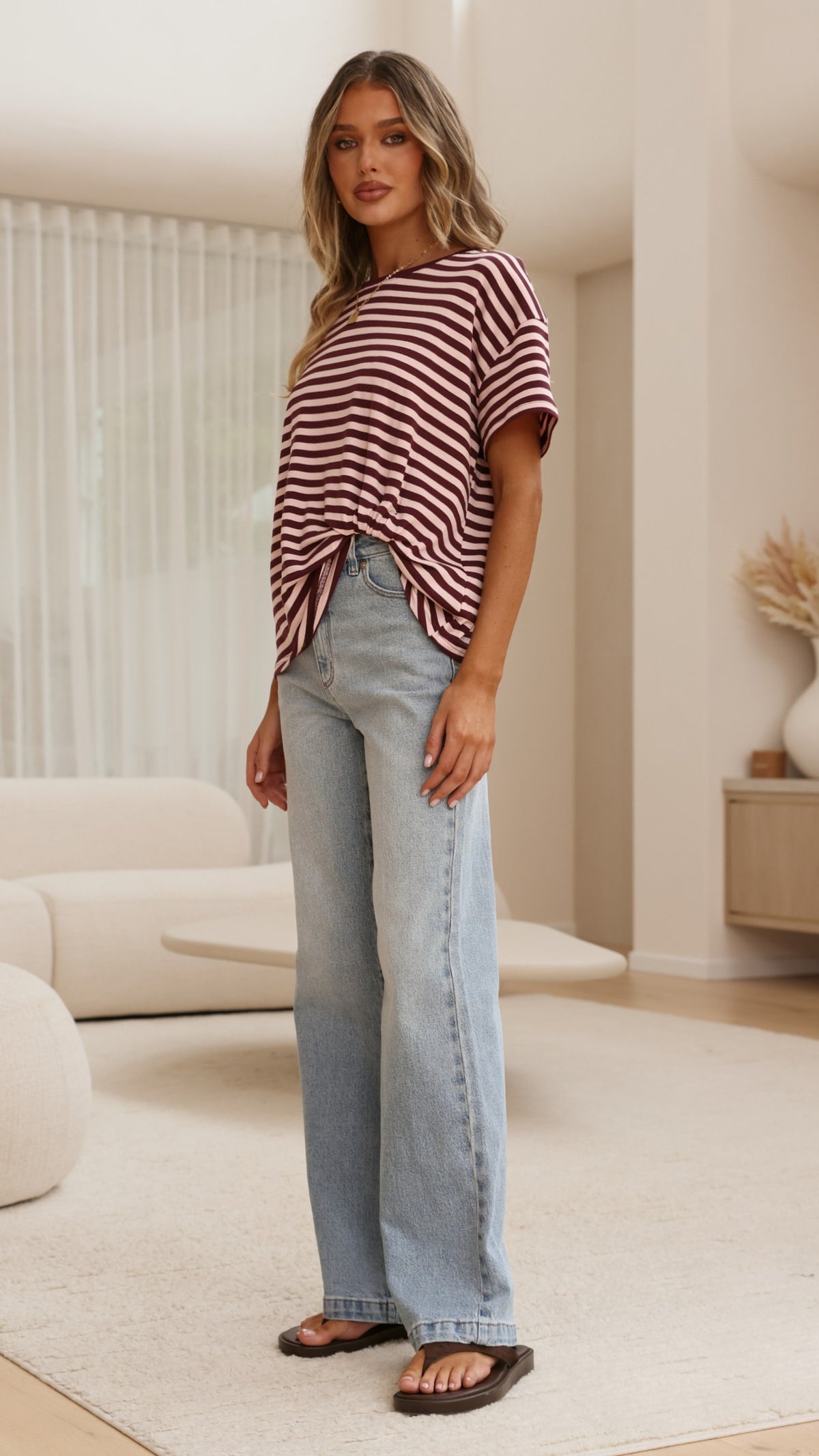 Clara Tee - Burgundy/Pink Stripe - Billy J