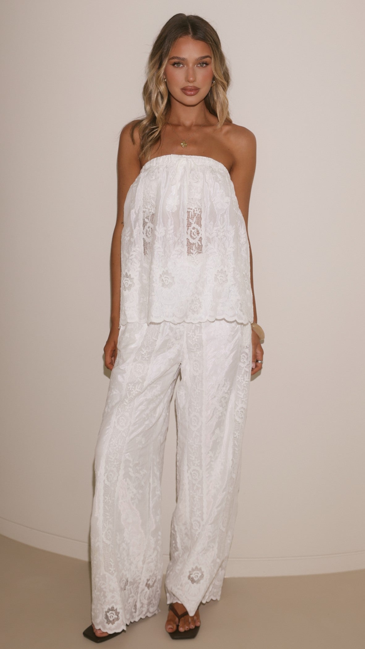 Marcie Strapless Top & Pants Set - White - Billy J