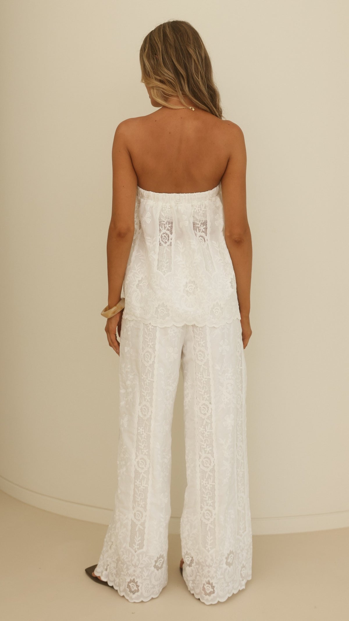 Marcie Strapless Top & Pants Set - White - Billy J