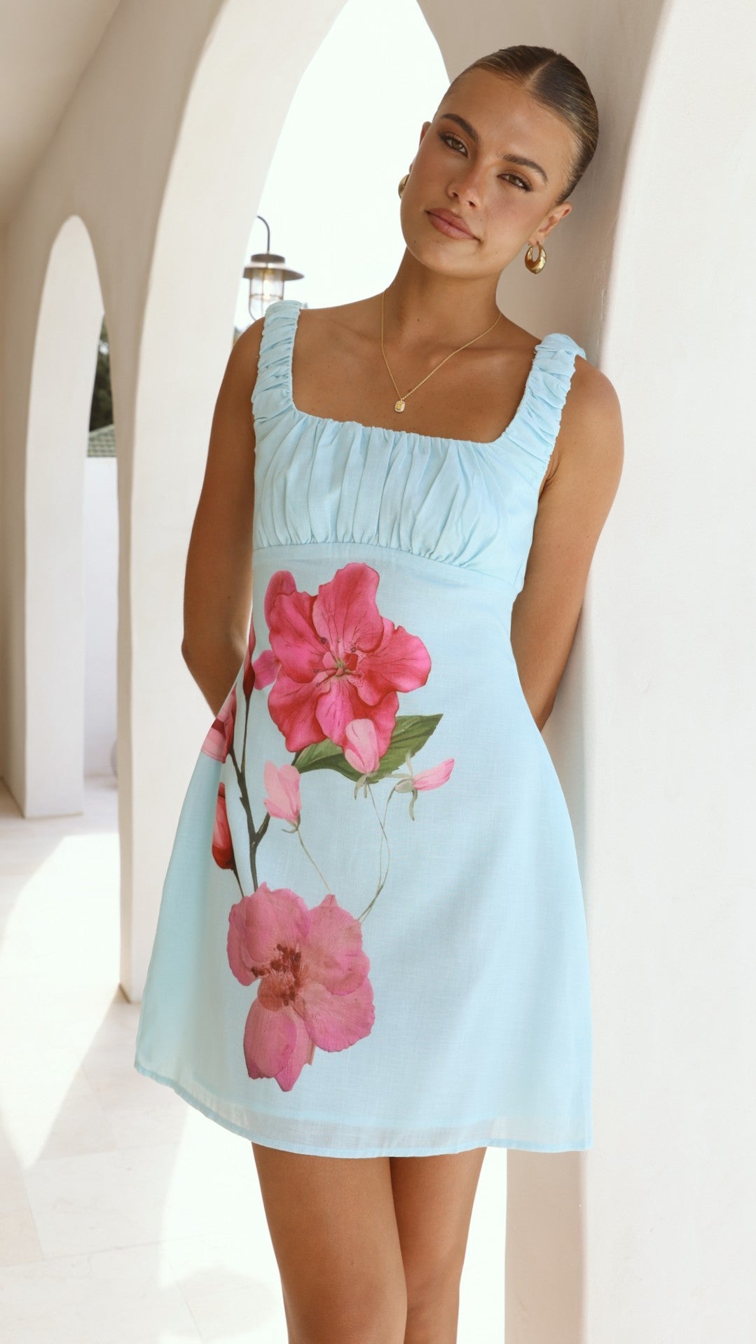 Adley Mini Dress - Blue/Pink Floral - Billy J