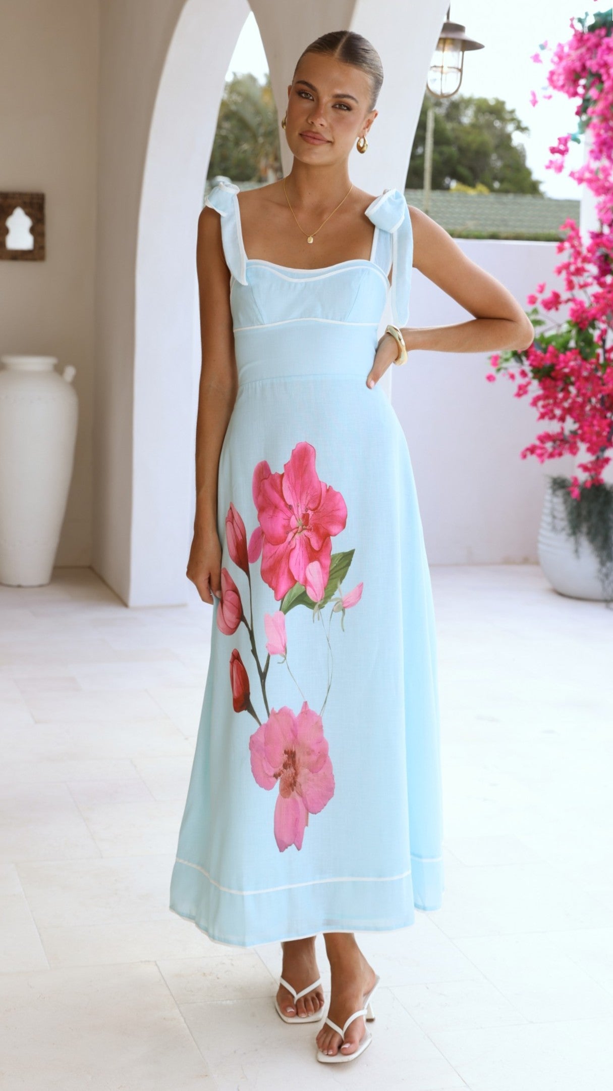 Beverly Maxi Dress - Blue/Pink Floral - Billy J