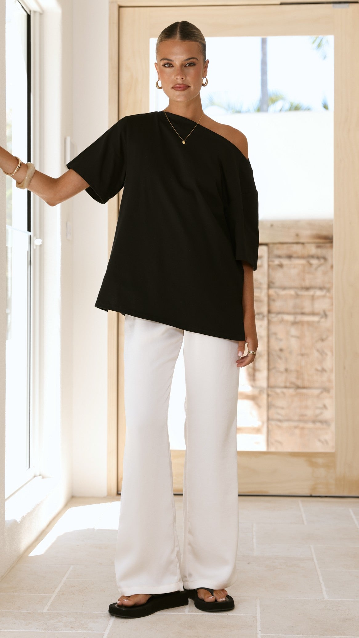 Pia One Shoulder Oversize Tee - Black - Billy J