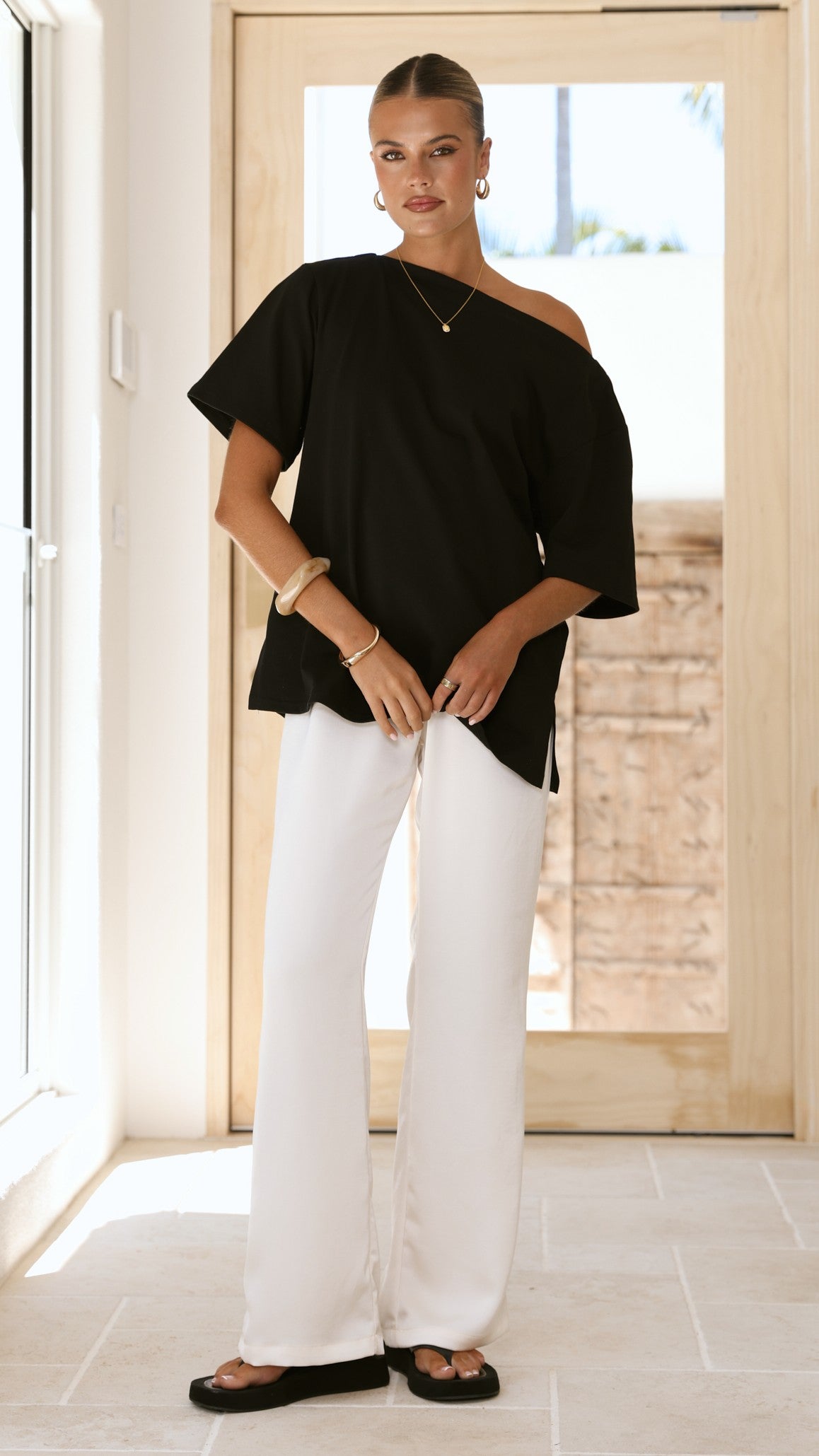 Pia One Shoulder Oversize Tee - Black - Billy J