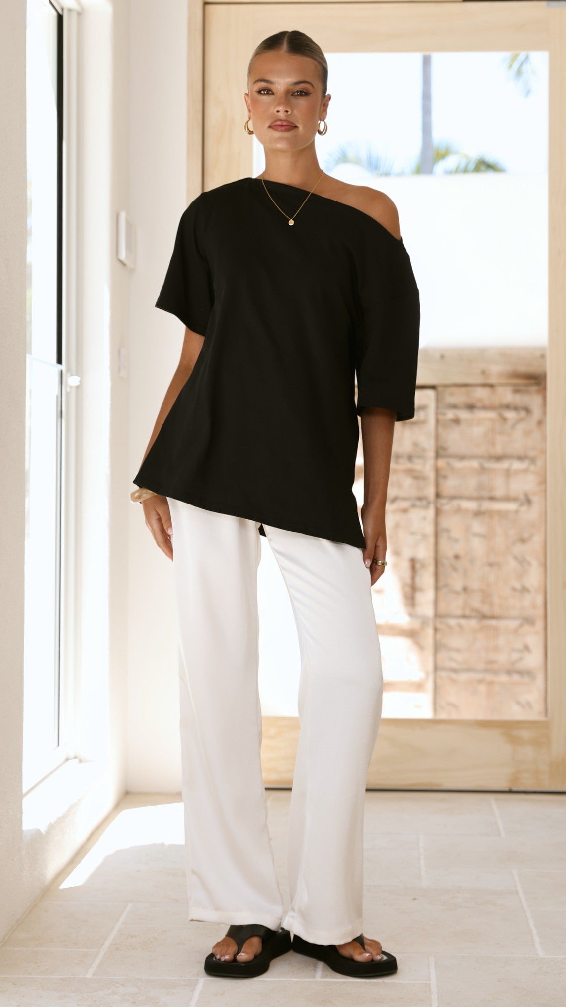 Pia One Shoulder Oversize Tee - Black - Billy J