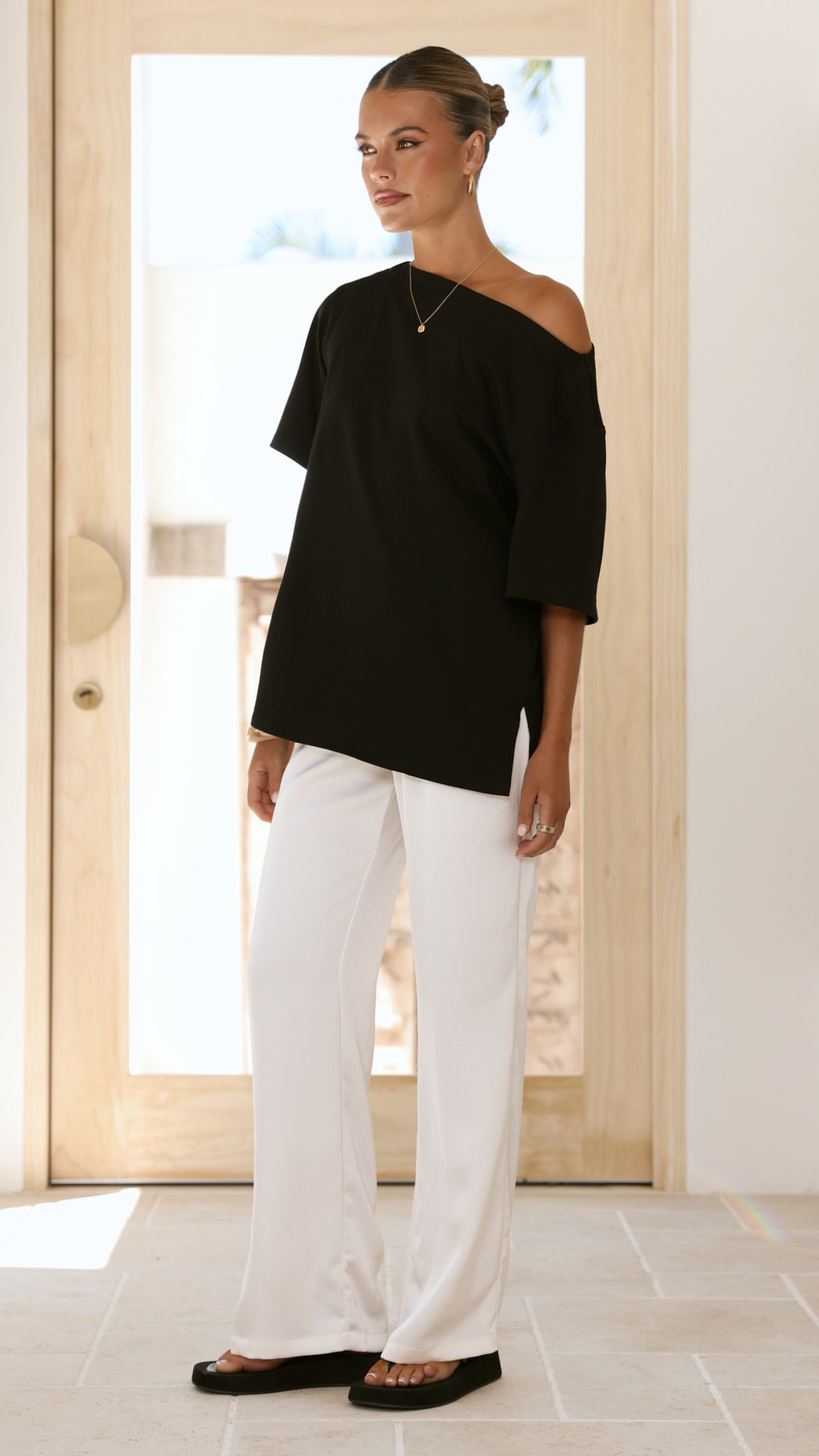Pia One Shoulder Oversize Tee - Black - Billy J