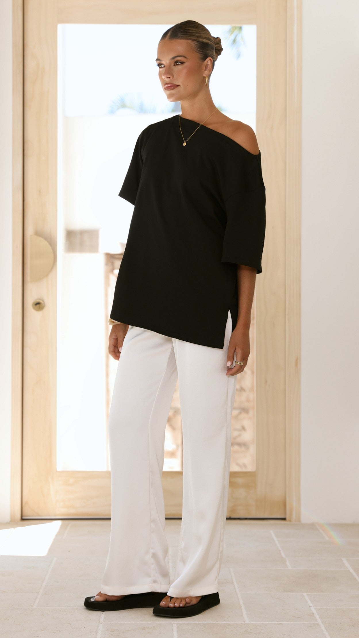 Pia One Shoulder Oversize Tee - Black - Billy J