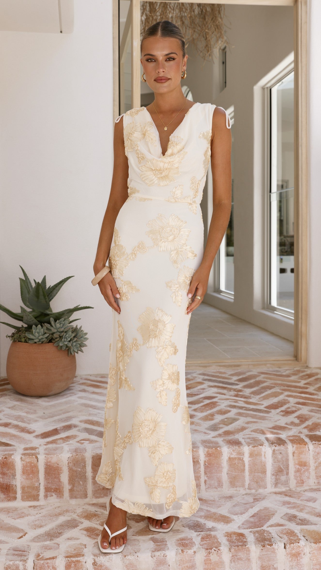 Nikova Maxi Dress - Yellow Embroidery - Billy J