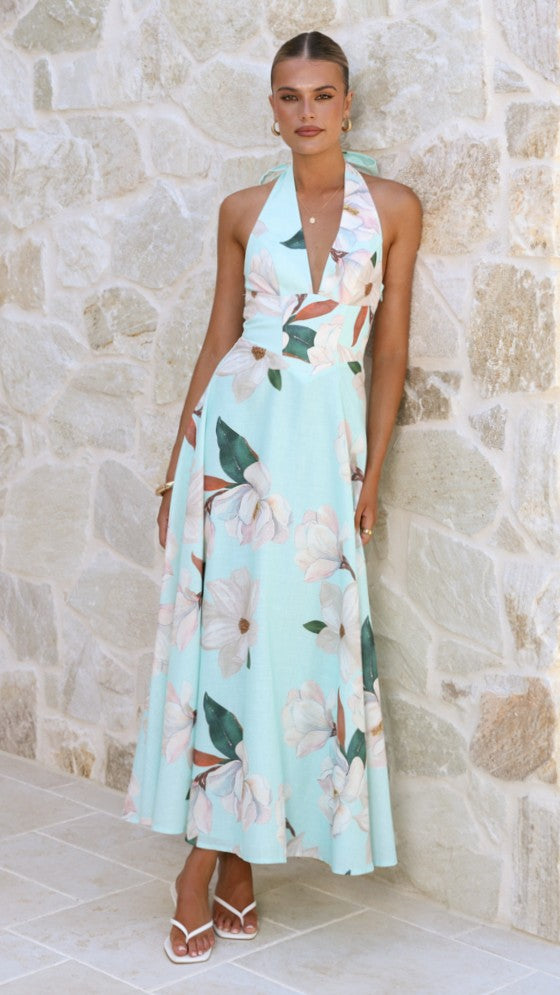 Skye Maxi Dress - Aqua/White Floral - Billy J