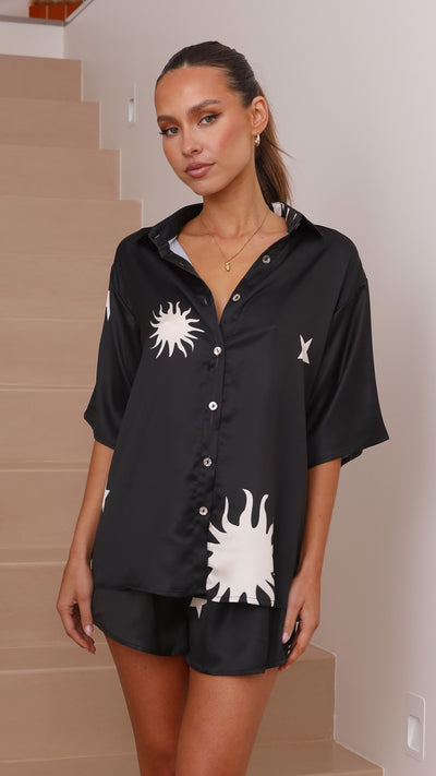Load image into Gallery viewer, Charice Button Up Shirt and Shorts Set - Black
