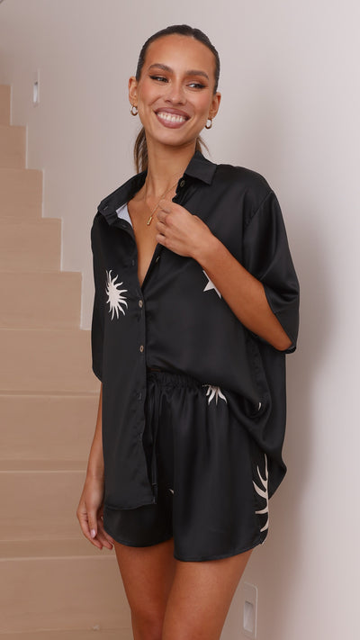 Load image into Gallery viewer, Charice Button Up Shirt and Shorts Set - Black
