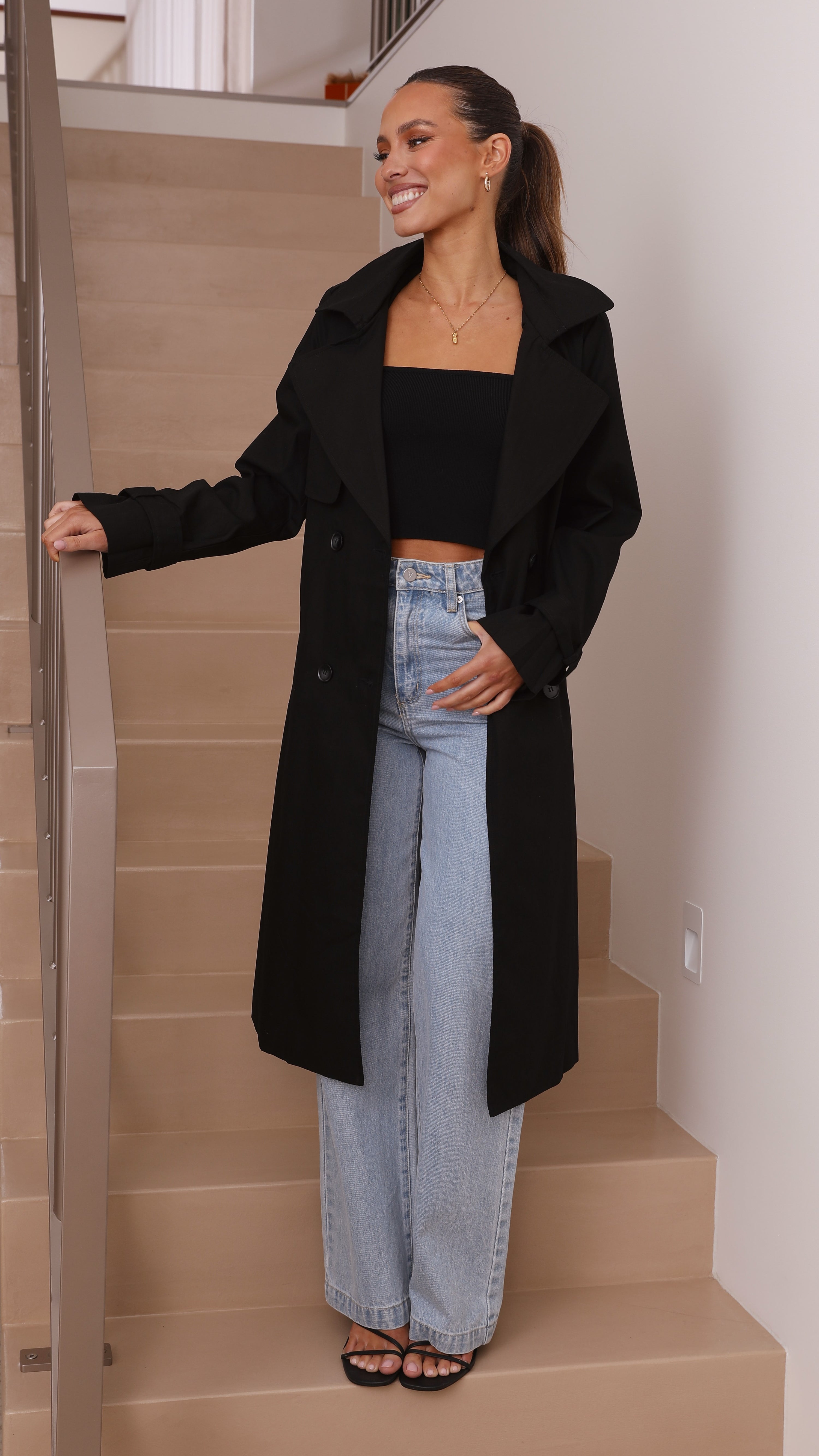 Byron Trench Coat - Black - Billy J