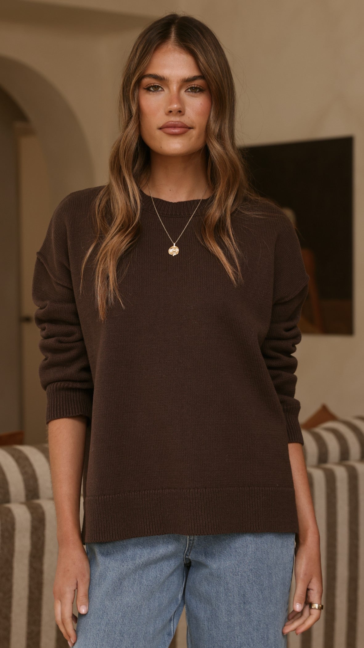 MVN Adrianne Crew Neck Knit Jumper - Brown - Billy J