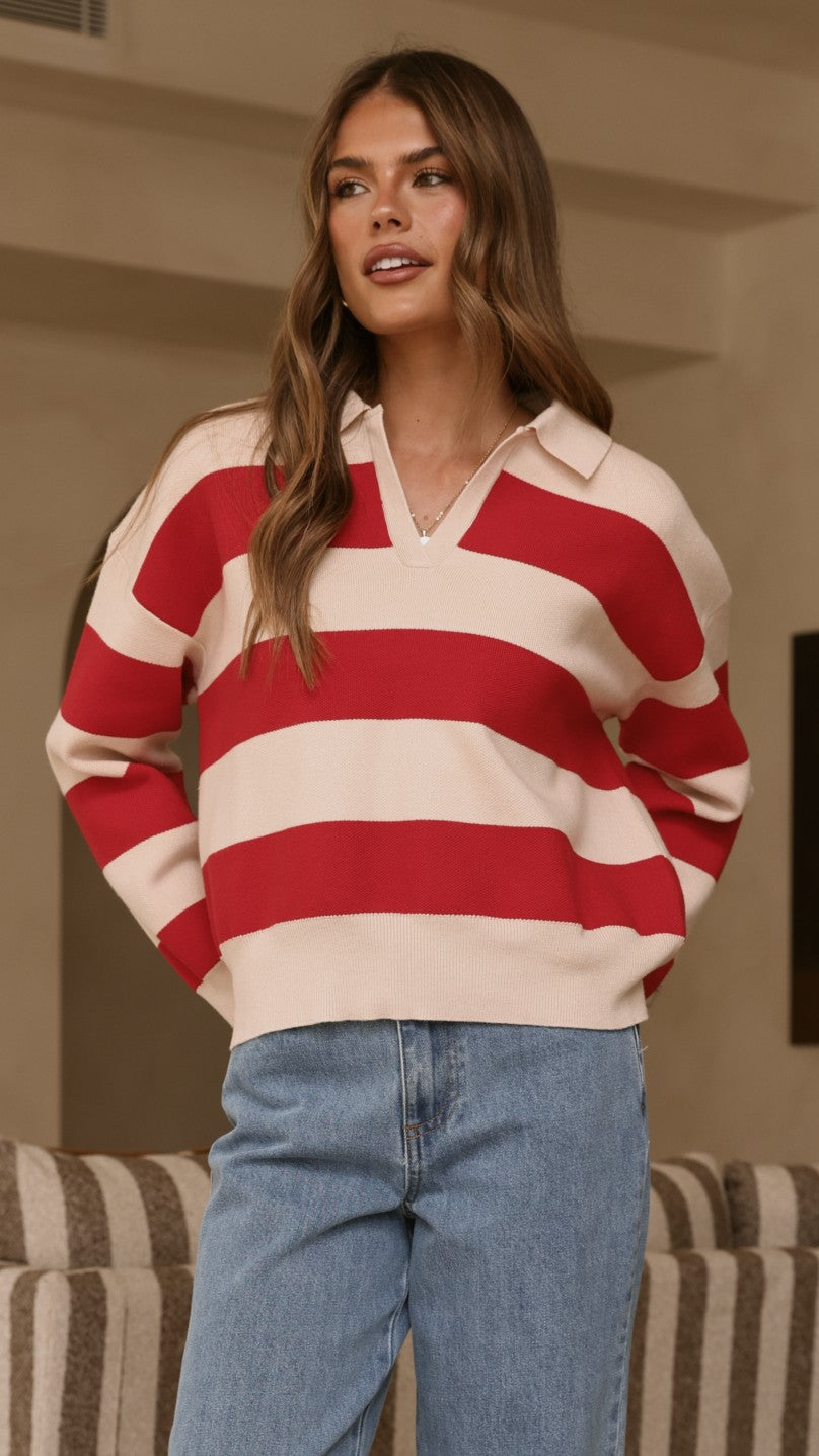 Kodi Sweater - Red/Beige Stripe - Billy J