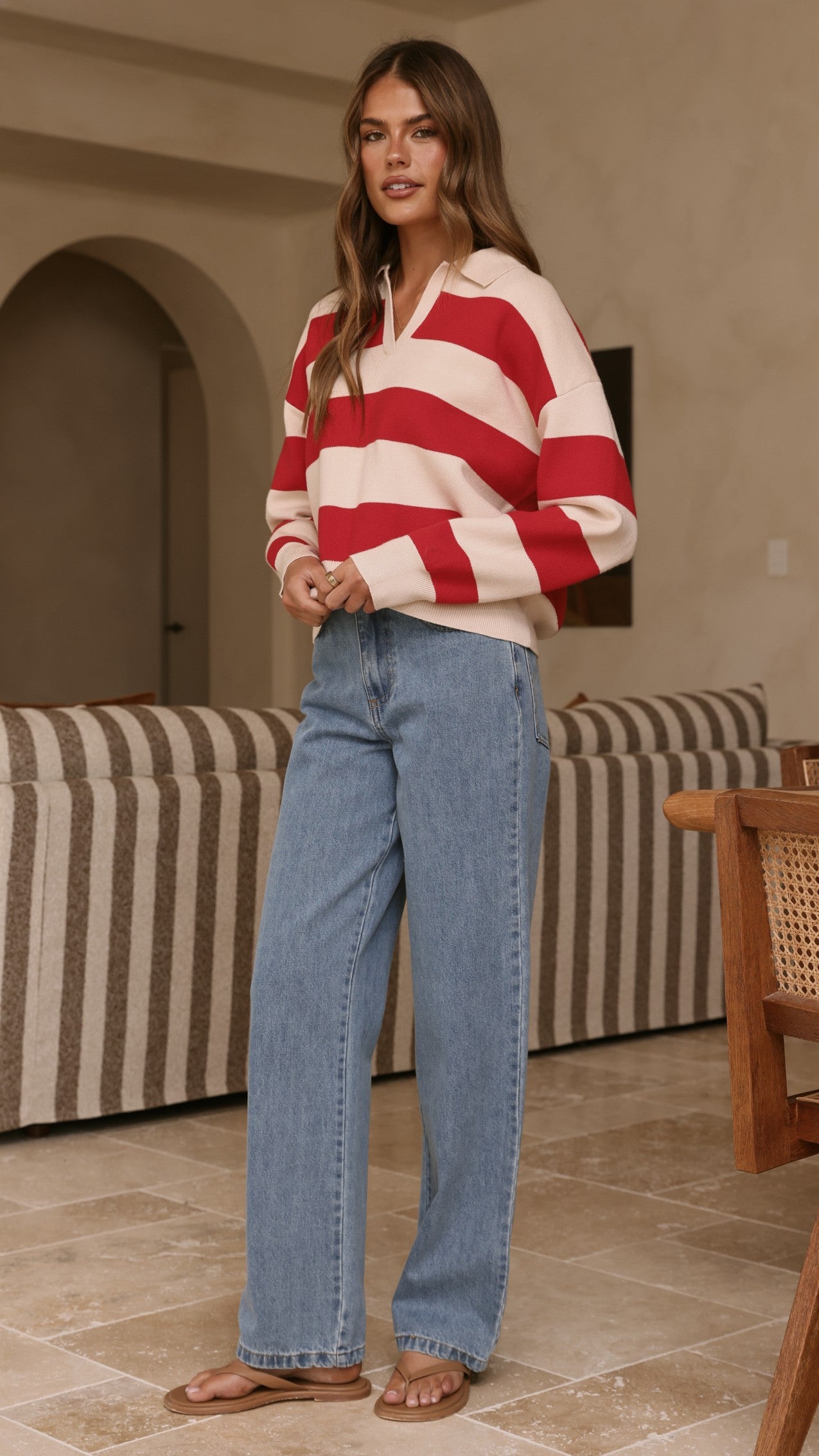 Kodi Sweater - Red/Beige Stripe - Billy J