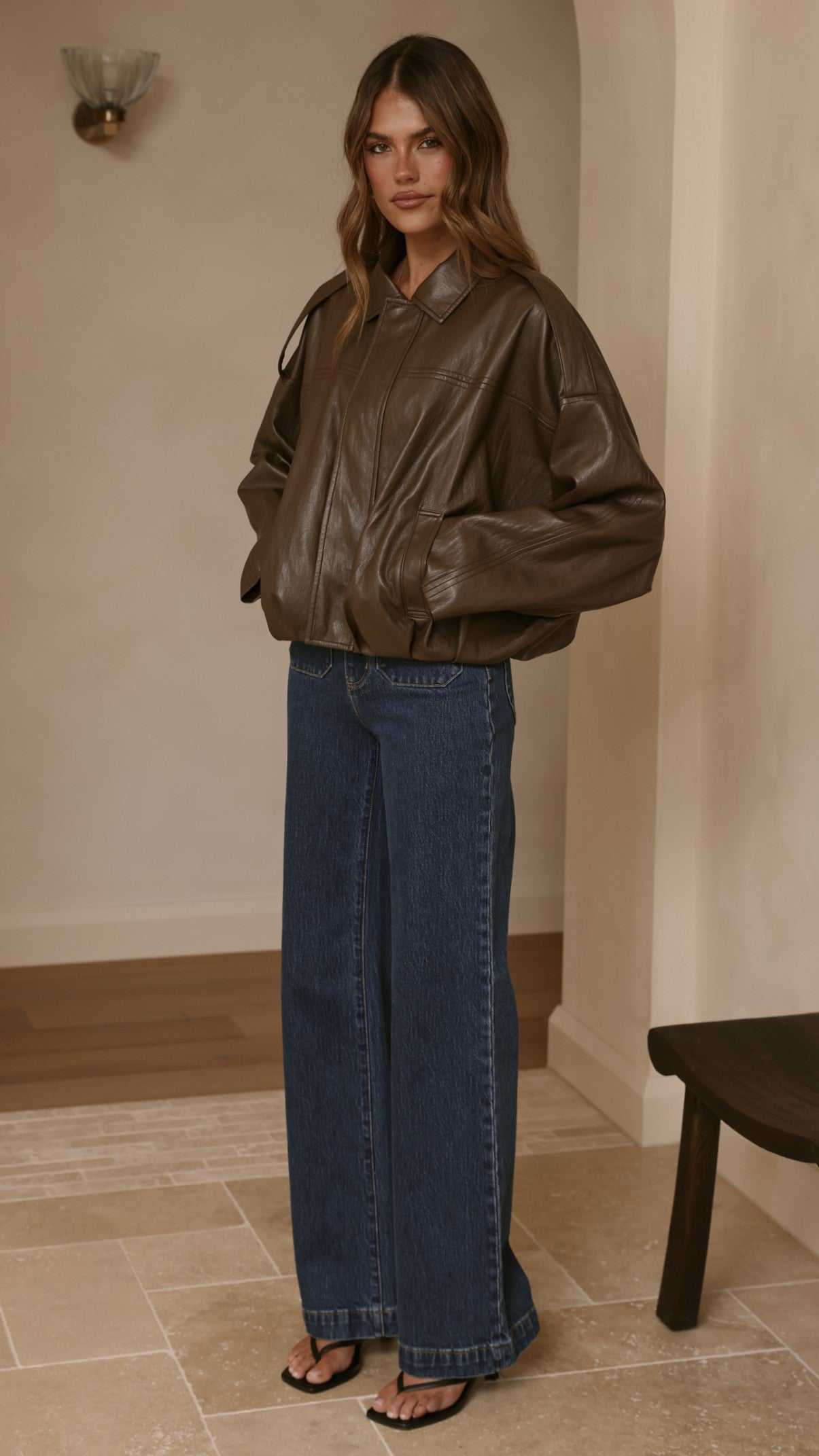 Leela Vegan Leather Bomber Jacket - Brown - Billy J