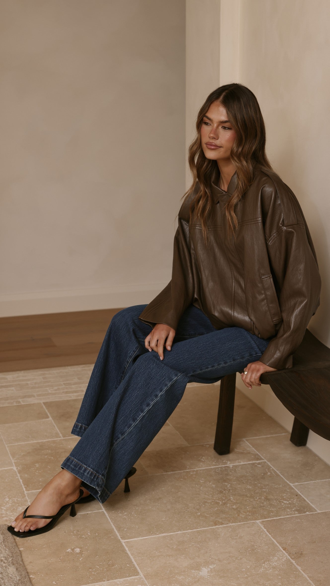 Leela Vegan Leather Bomber Jacket - Brown - Billy J