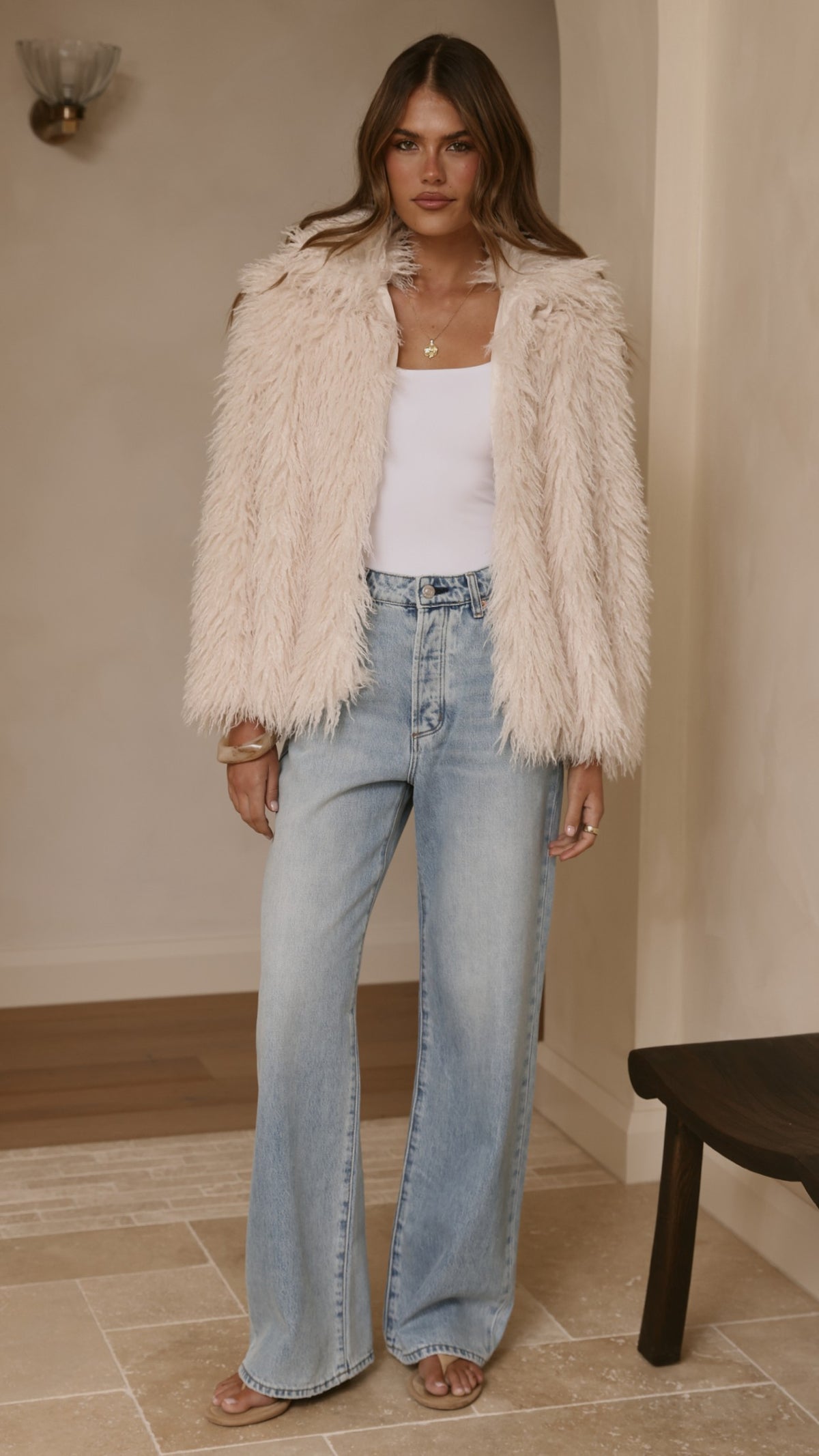 Chantelle Fur Jacket - Cream - Billy J
