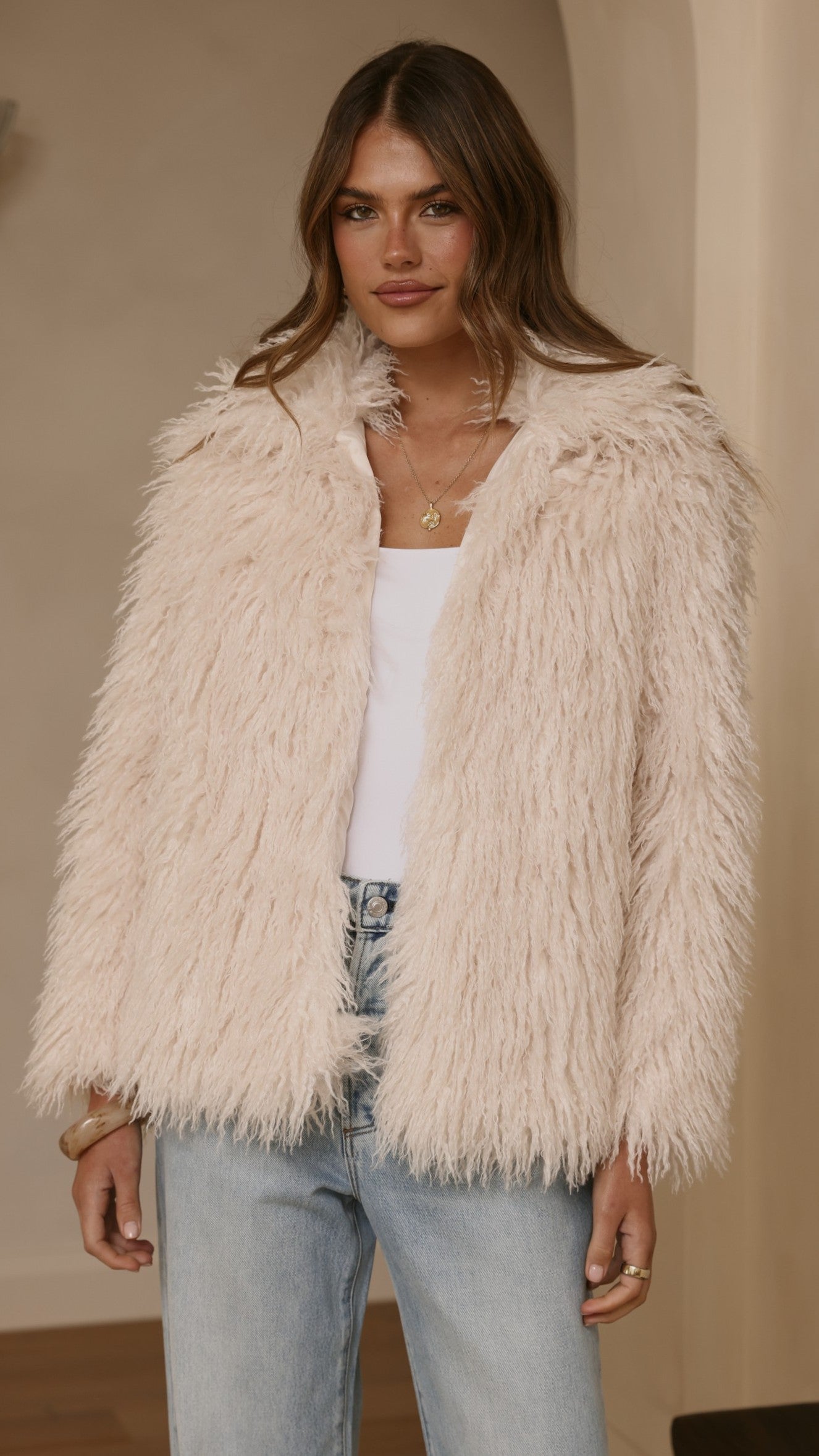 Chantelle Fur Jacket - Cream - Billy J