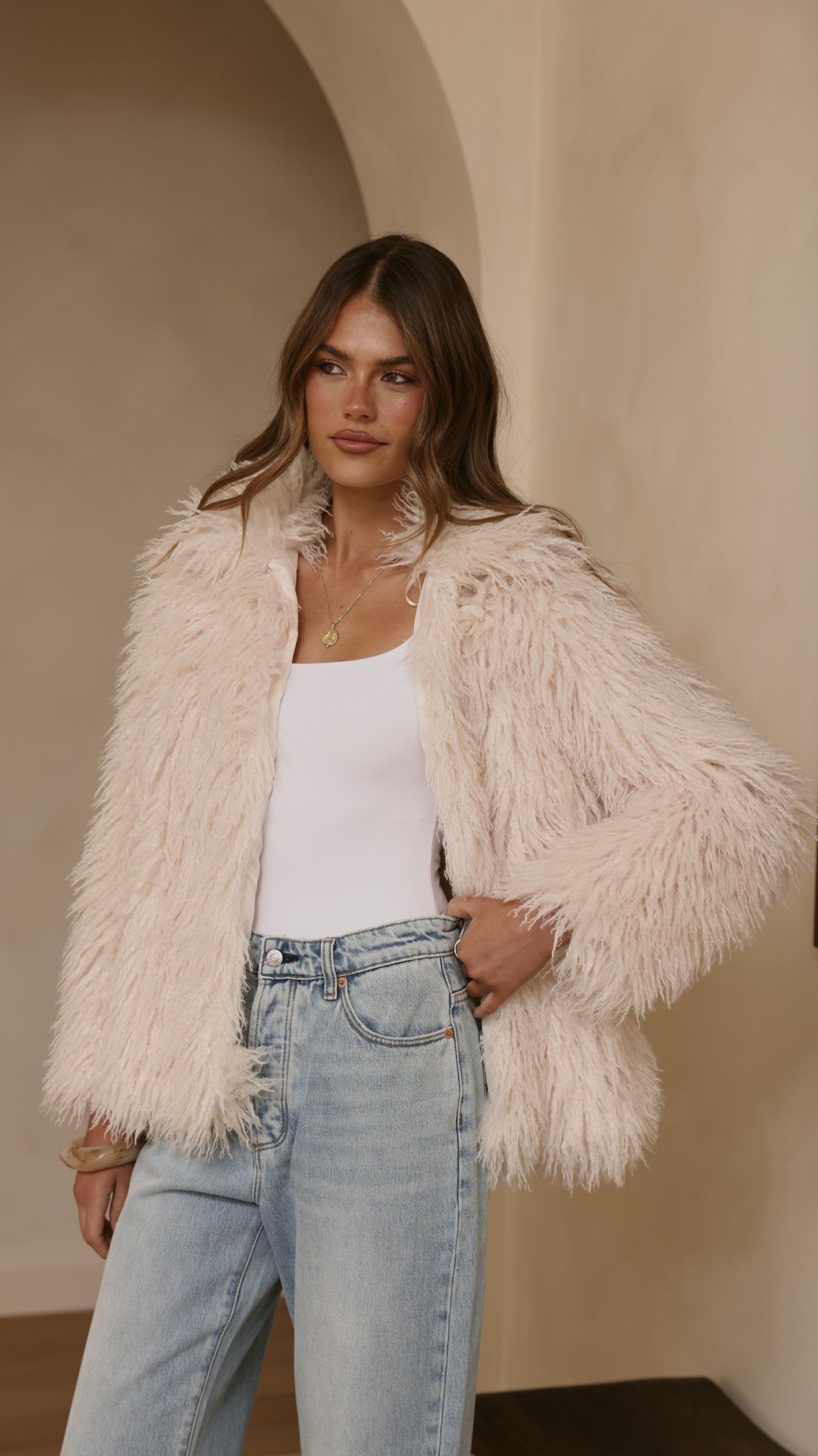 Chantelle Fur Jacket - Cream - Billy J