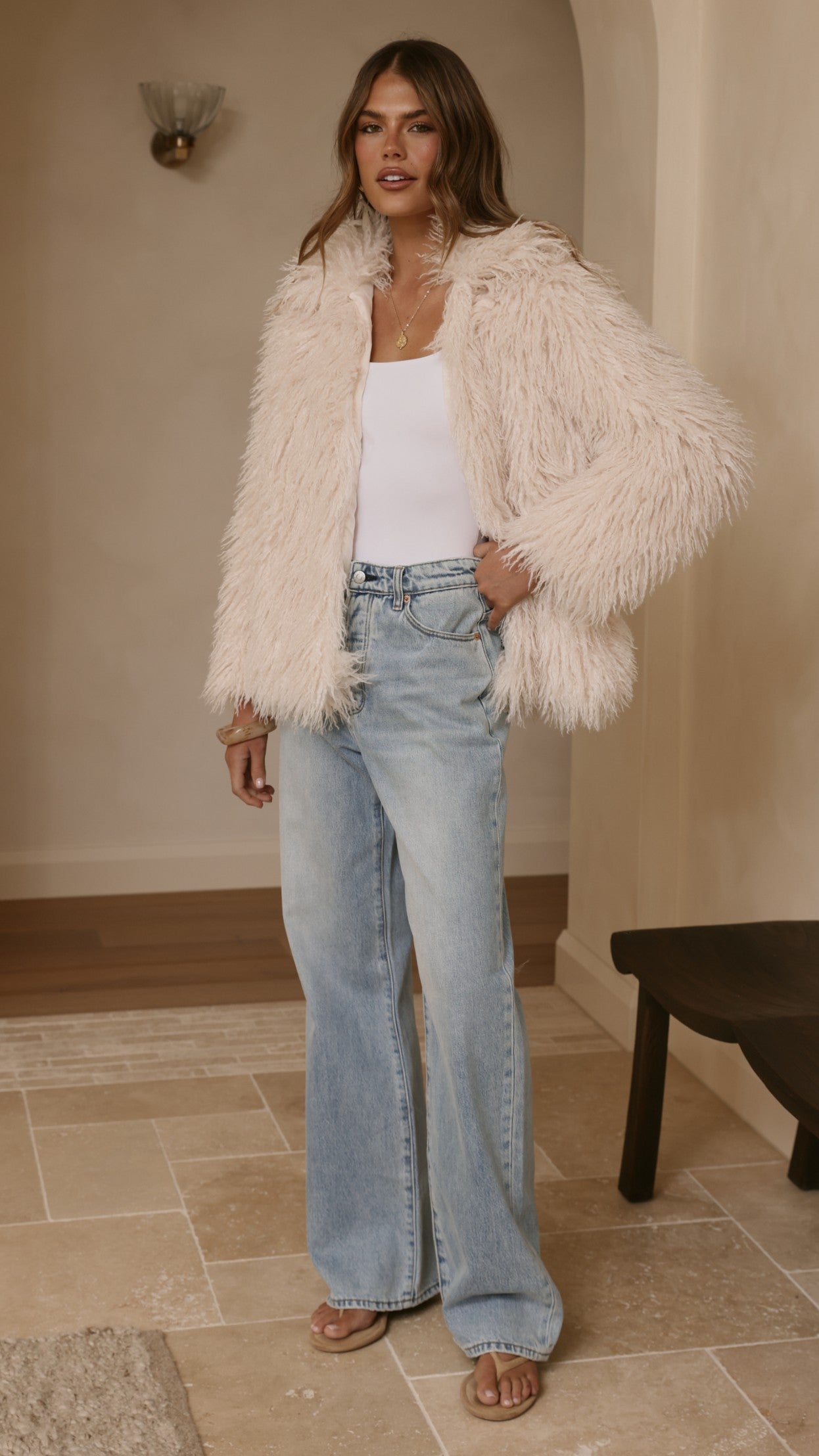 Chantelle Fur Jacket - Cream - Billy J