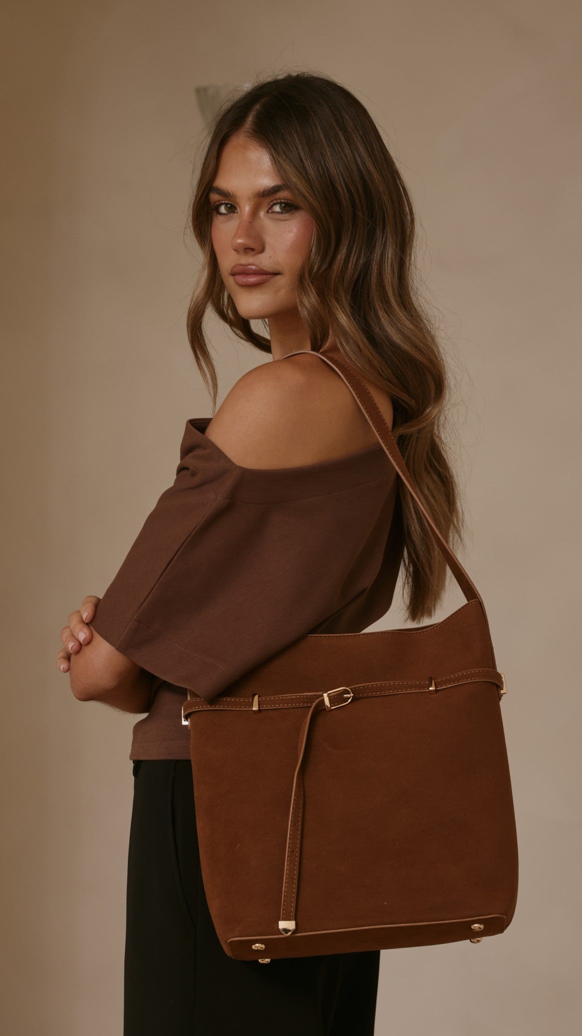 Leonie Belt Buckle Bag - Brown Suede - Billy J