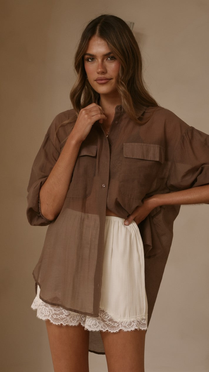 Kylie Oversized Shirt - Chocolate - Billy J