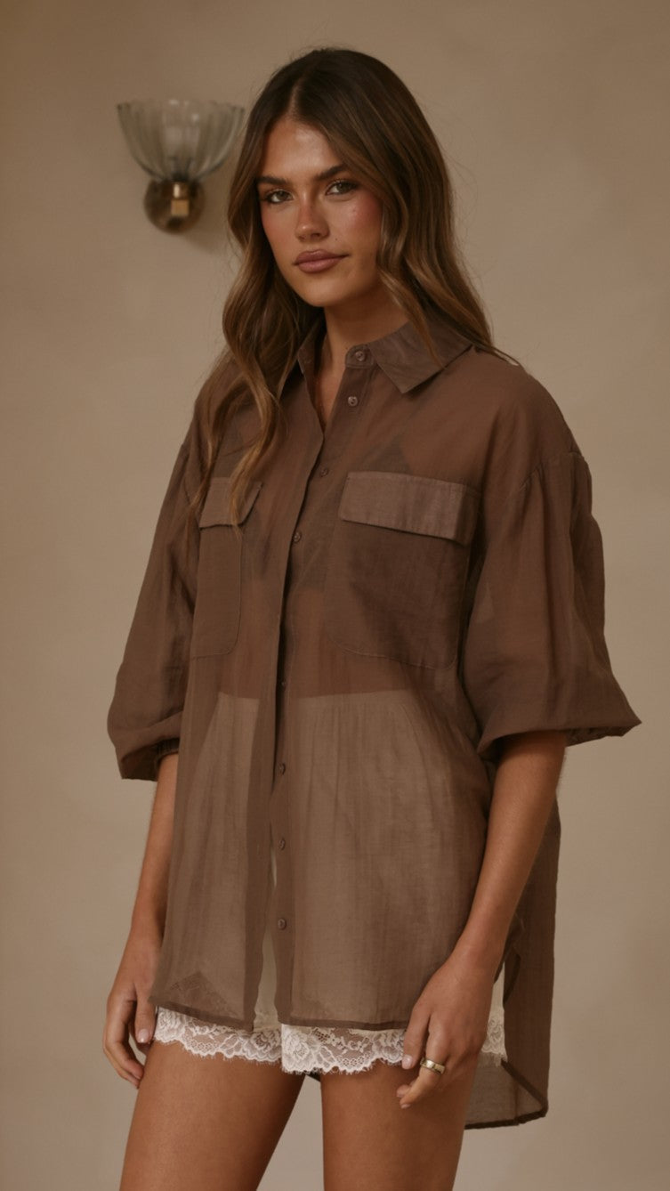 Kylie Oversized Shirt - Chocolate - Billy J