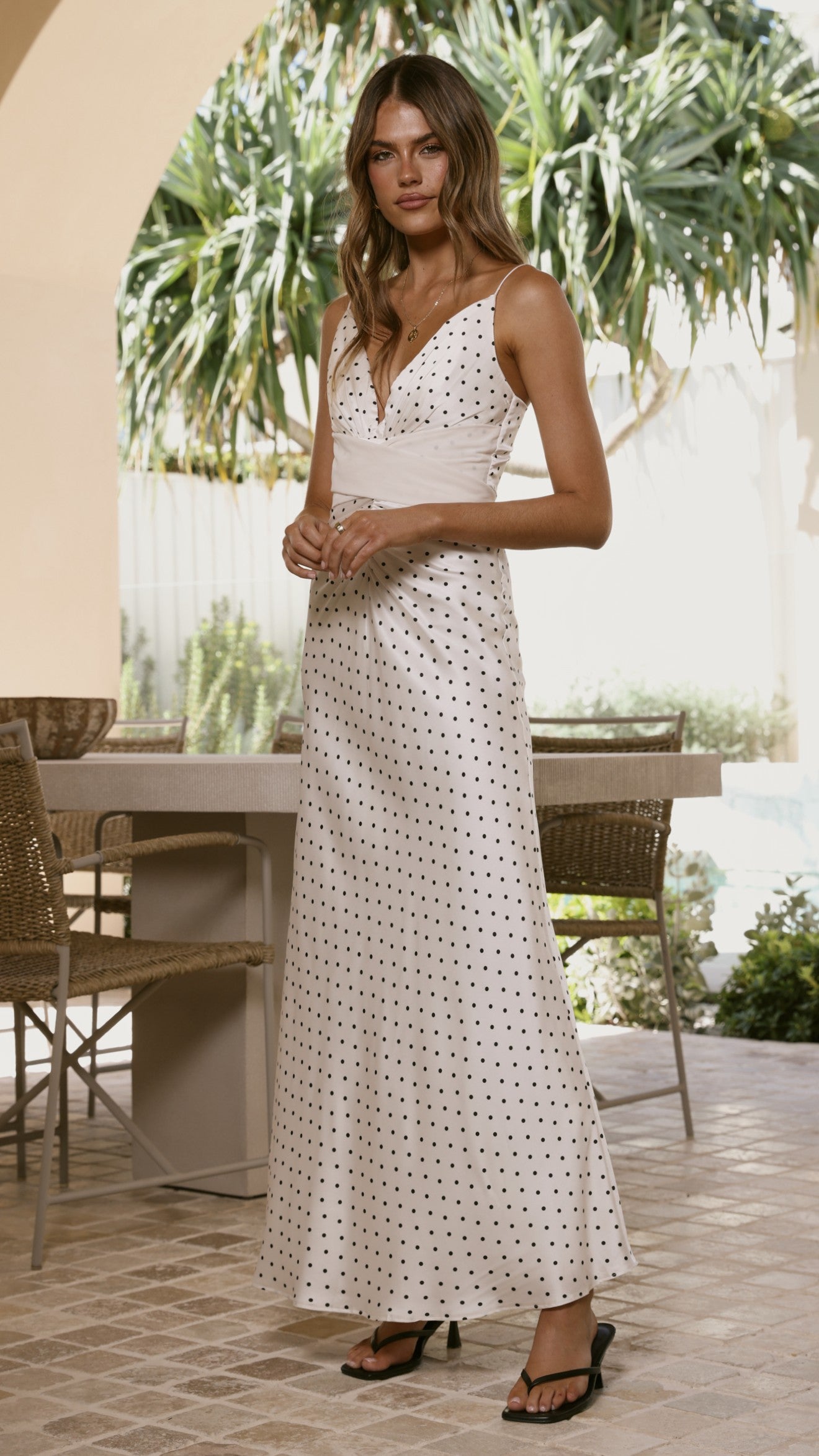 Zada Bow Maxi Dress - Cream/Black Polka Dot - Billy J