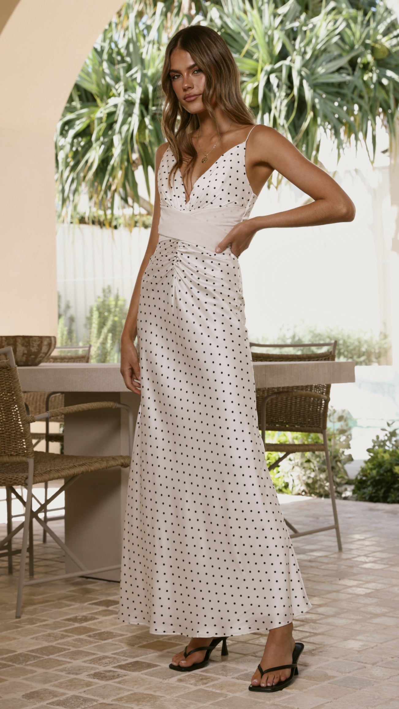 Zada Bow Maxi Dress - Cream/Black Polka Dot - Billy J