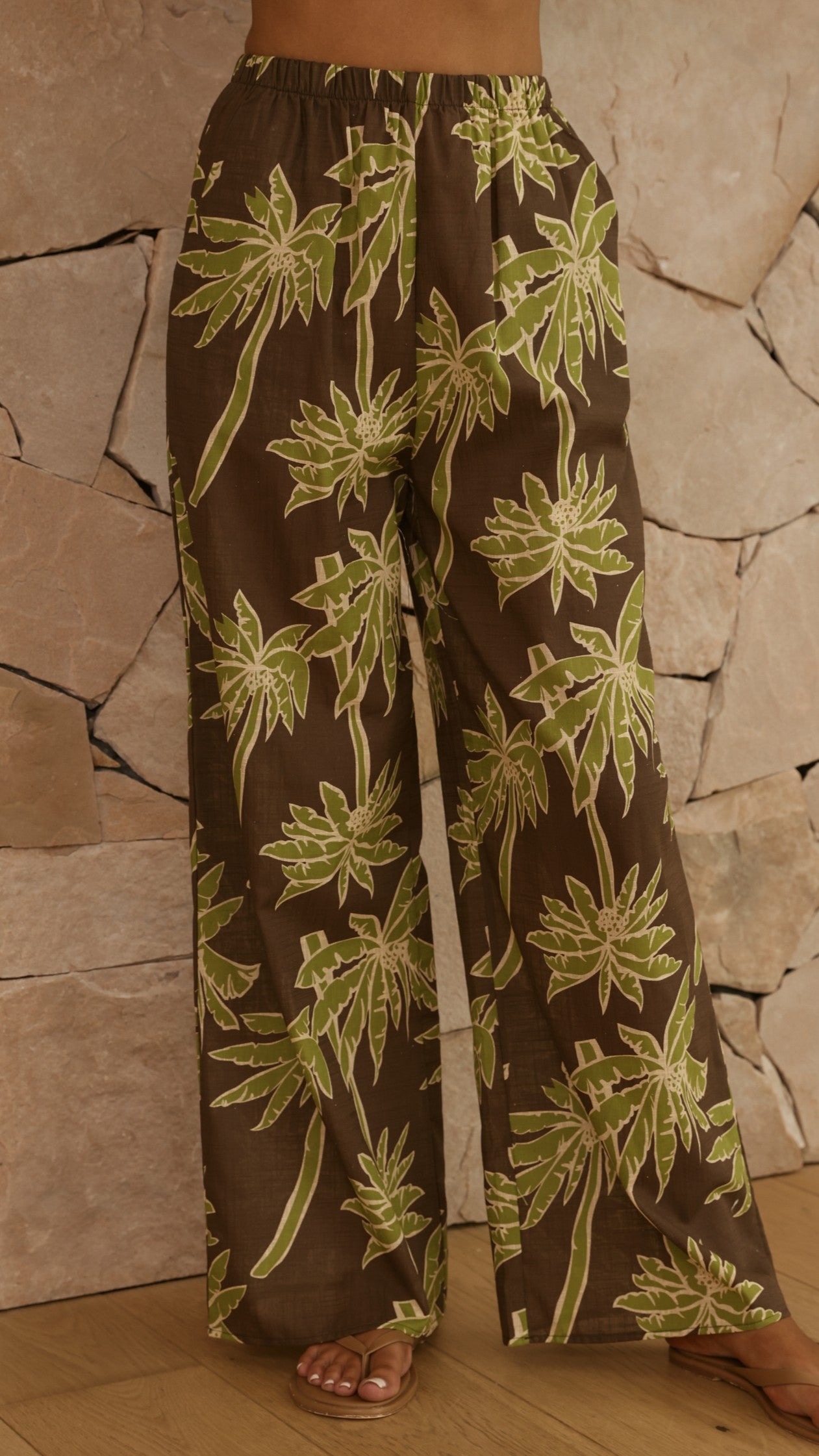 Kailani Strapless Top and Pants Set - Brown/Green Palm - Billy J