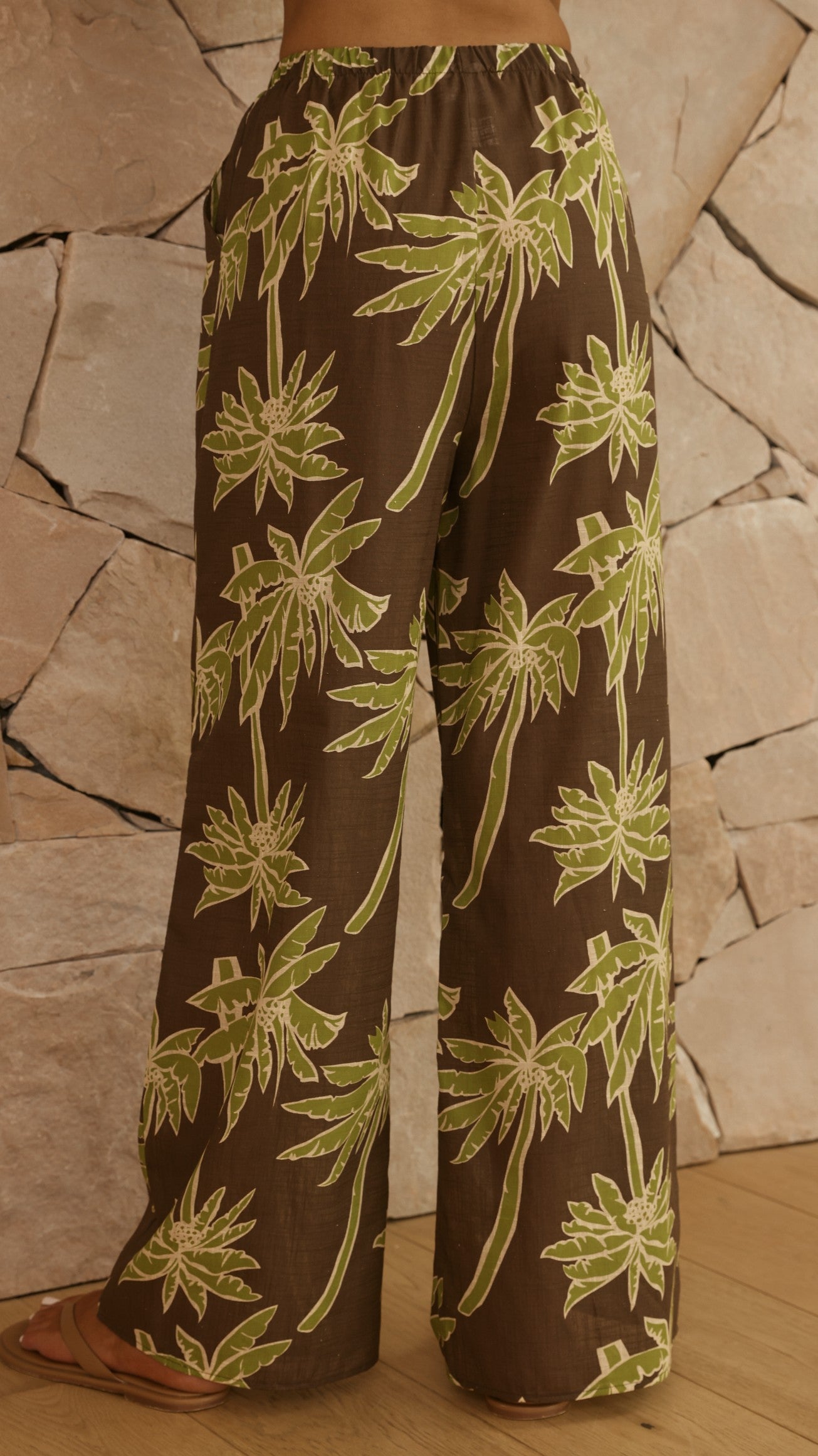 Kailani Strapless Top and Pants Set - Brown/Green Palm - Billy J